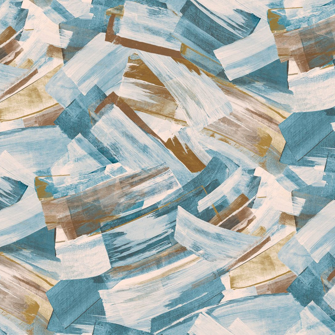 Tapeta flizelinowa z abstrakcyjnym wzorem IMPULSION - TOPAZE DORÉ niebieski z brązem
