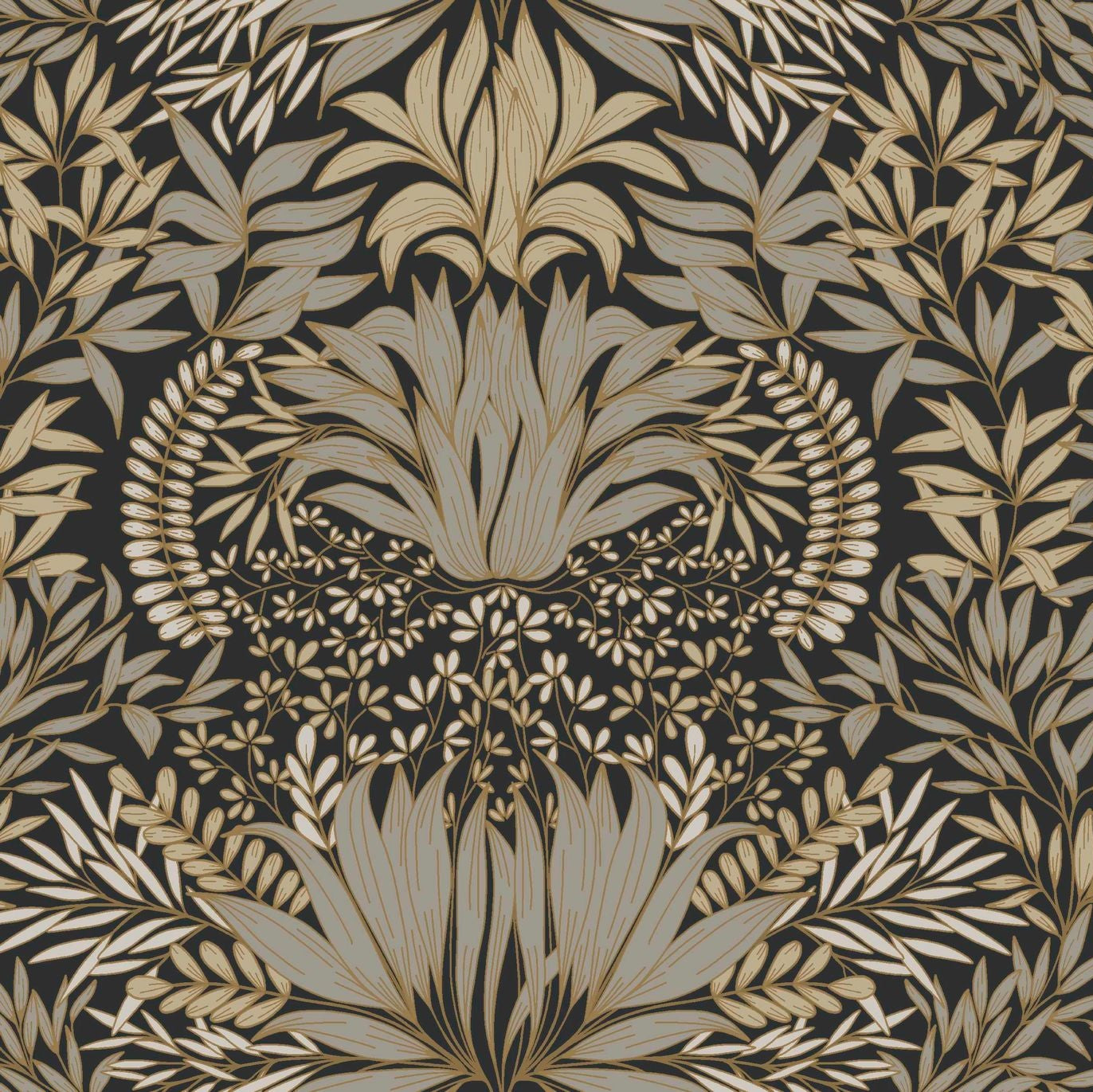 Tapete mit Pflanzenmotiv CHARDON - NOIR/DORE schwarz mit Gold