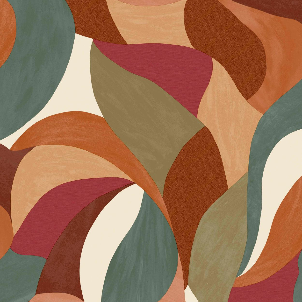 Abstract plant motif wallpaper in MANDORLA leaves - ORANGE BRULEE/IMPERIAL GREEN orange with green
