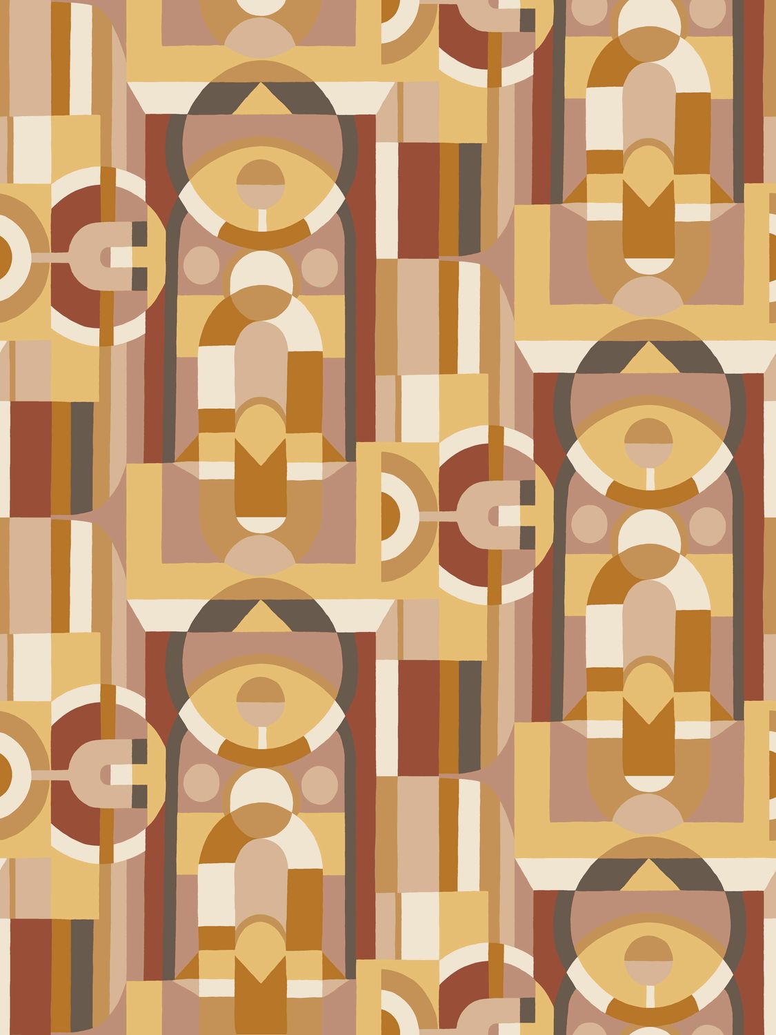 Stained Glass Geometric Pattern Wallpaper VITRAIL - VANILLA/TERRACOTTA vanilla with terracotta