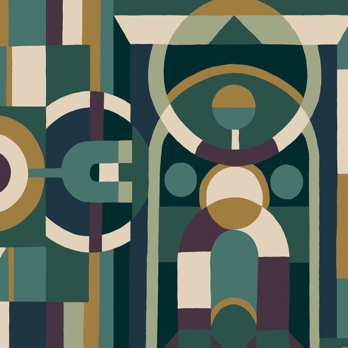 Stained Glass Geometric Pattern Wallpaper VITRAIL - ÉMERAUDE/VIOLET Emerald with Purple