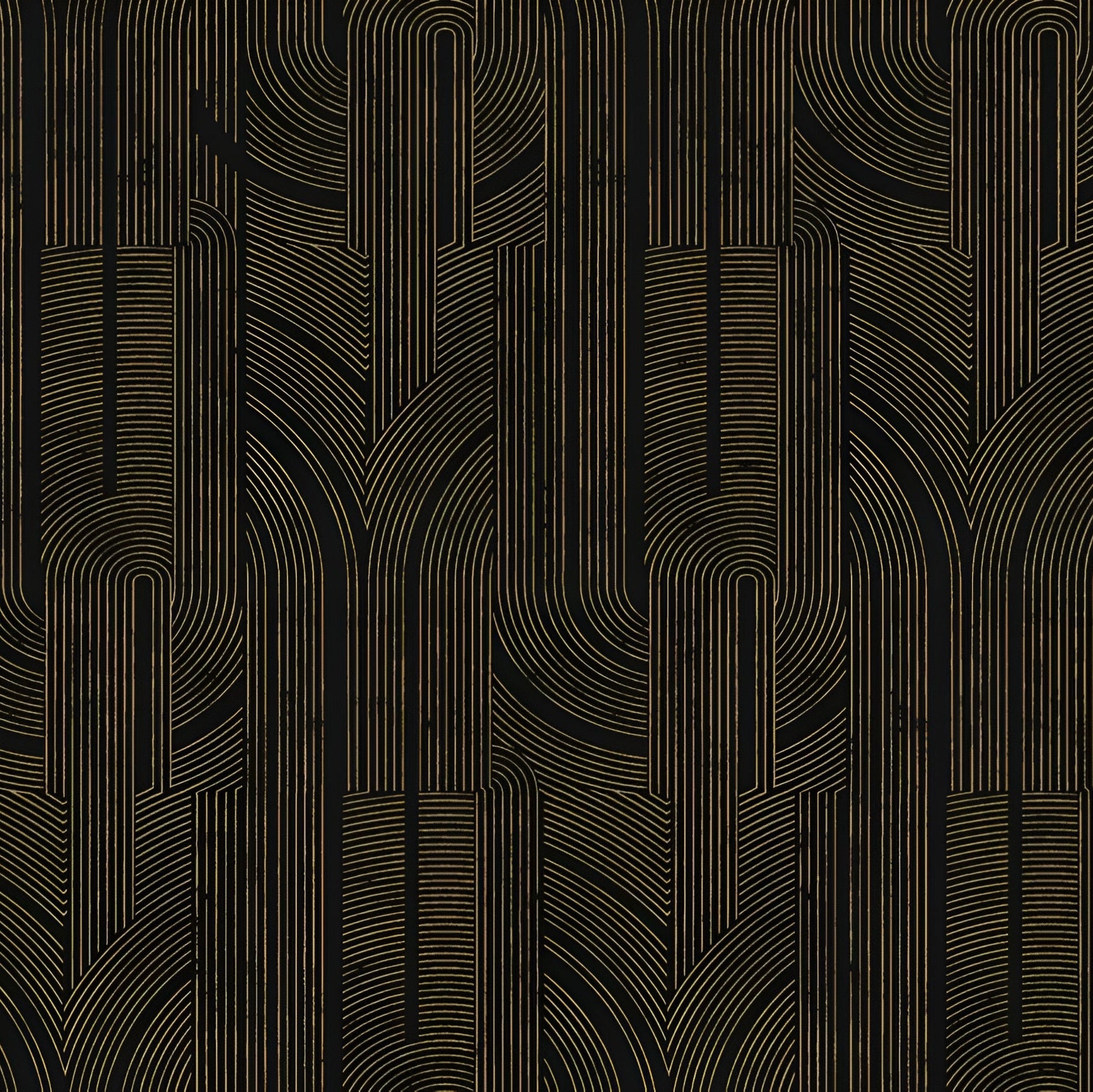 Tapeta metaliczna z geometrycznym wzorem w linie PORTE DORÉE - NOIR/DORÉ czarny ze złotym