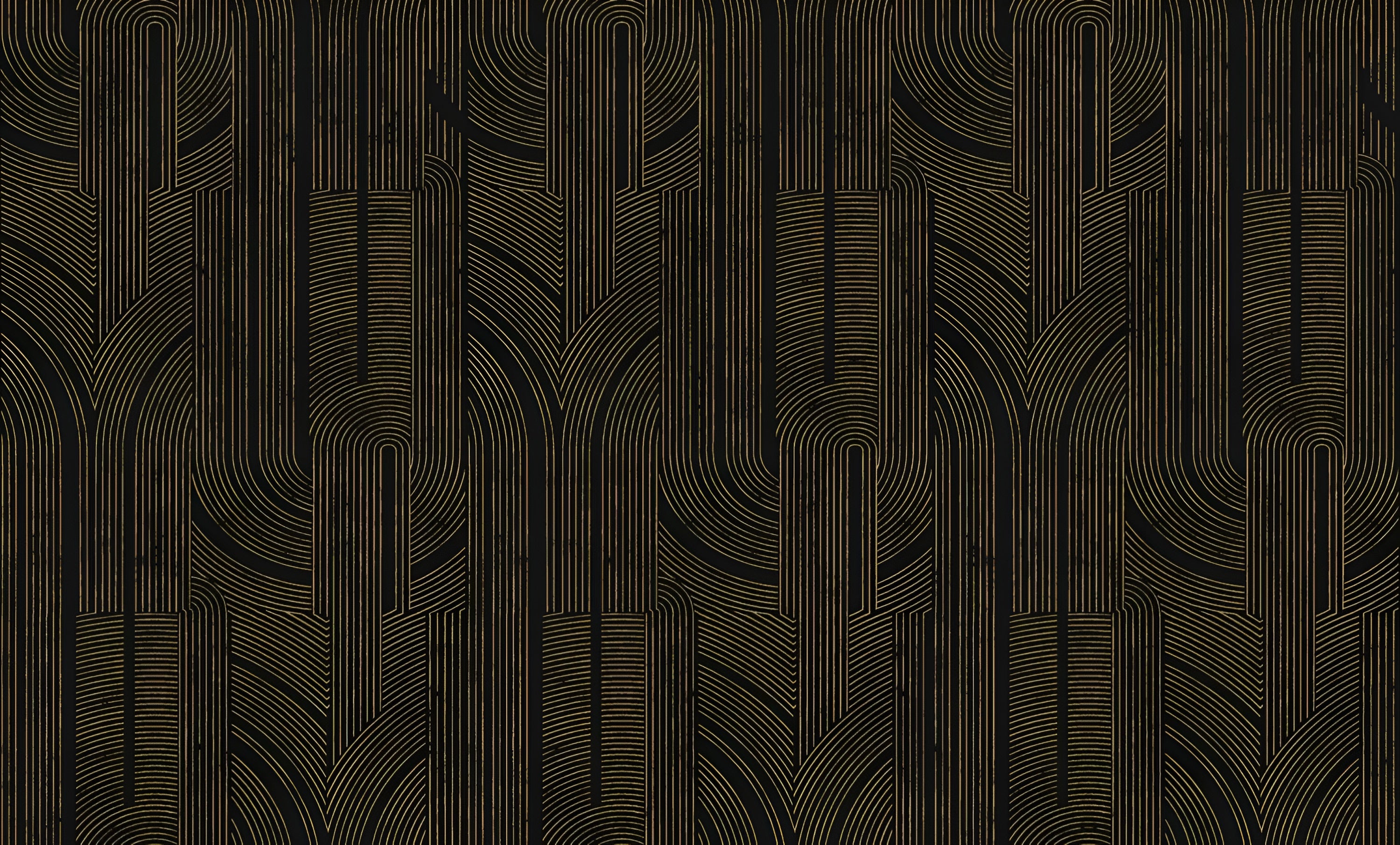 Tapeta metaliczna z geometrycznym wzorem w linie PORTE DORÉE - NOIR/DORÉ czarny ze złotym