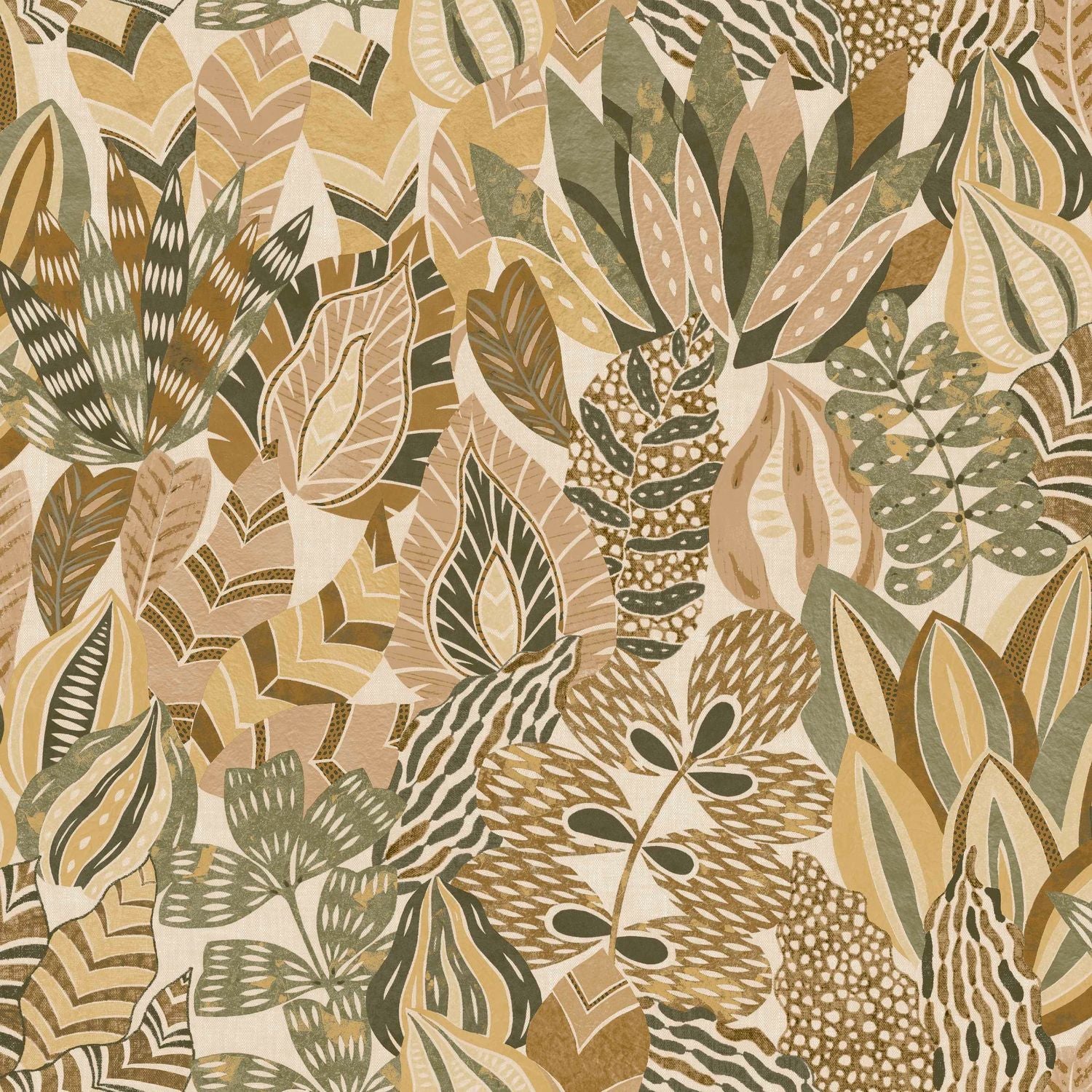Tapete mit pflanzlichem Blattmotiv ALFABIA - KAKI/VANILLE khaki mit vanillefarbenem