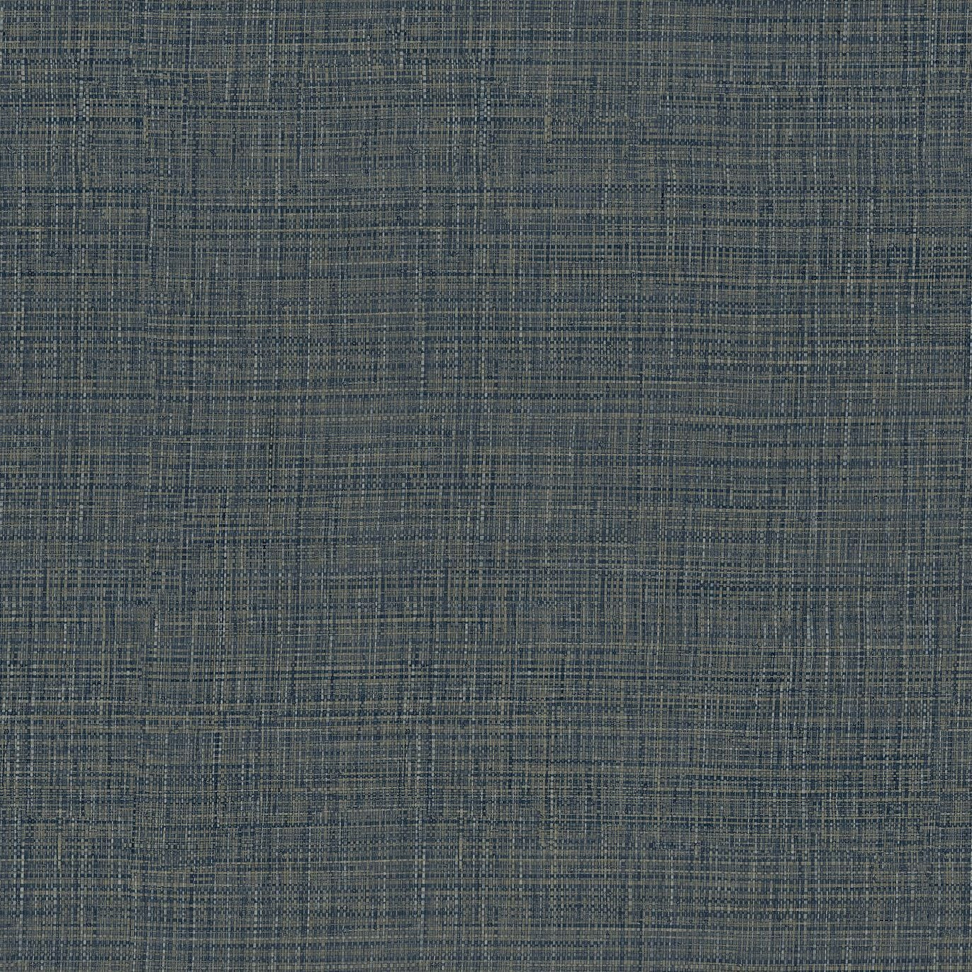 Vinyl wallpaper on non-woven fabric, textured, resembling woven raffia SIERRA - BLEU ORAGE dark blue with gray