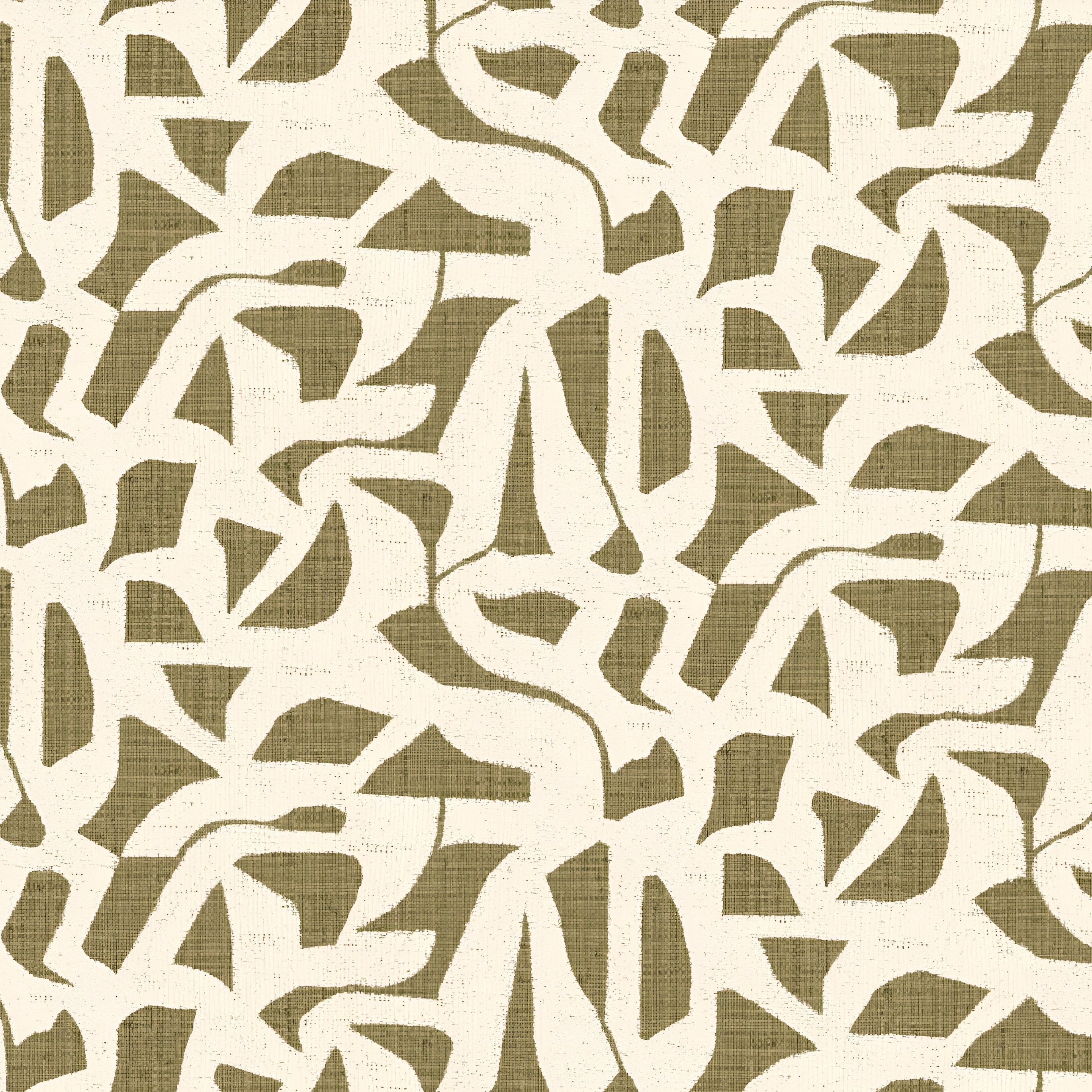 Structural wallpaper imitating fabric with abstract pattern CANA - KAKI green
