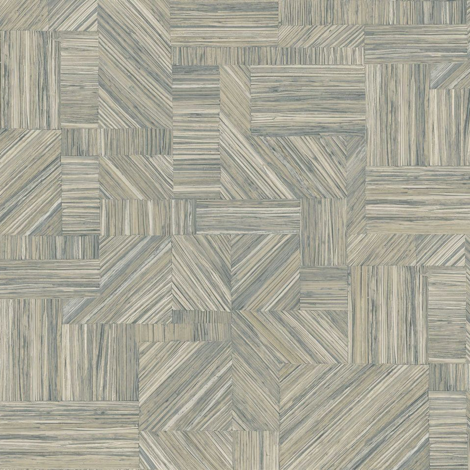 Wallpaper imitating straw patchwork IMBRICATION - GIVRE icy blue