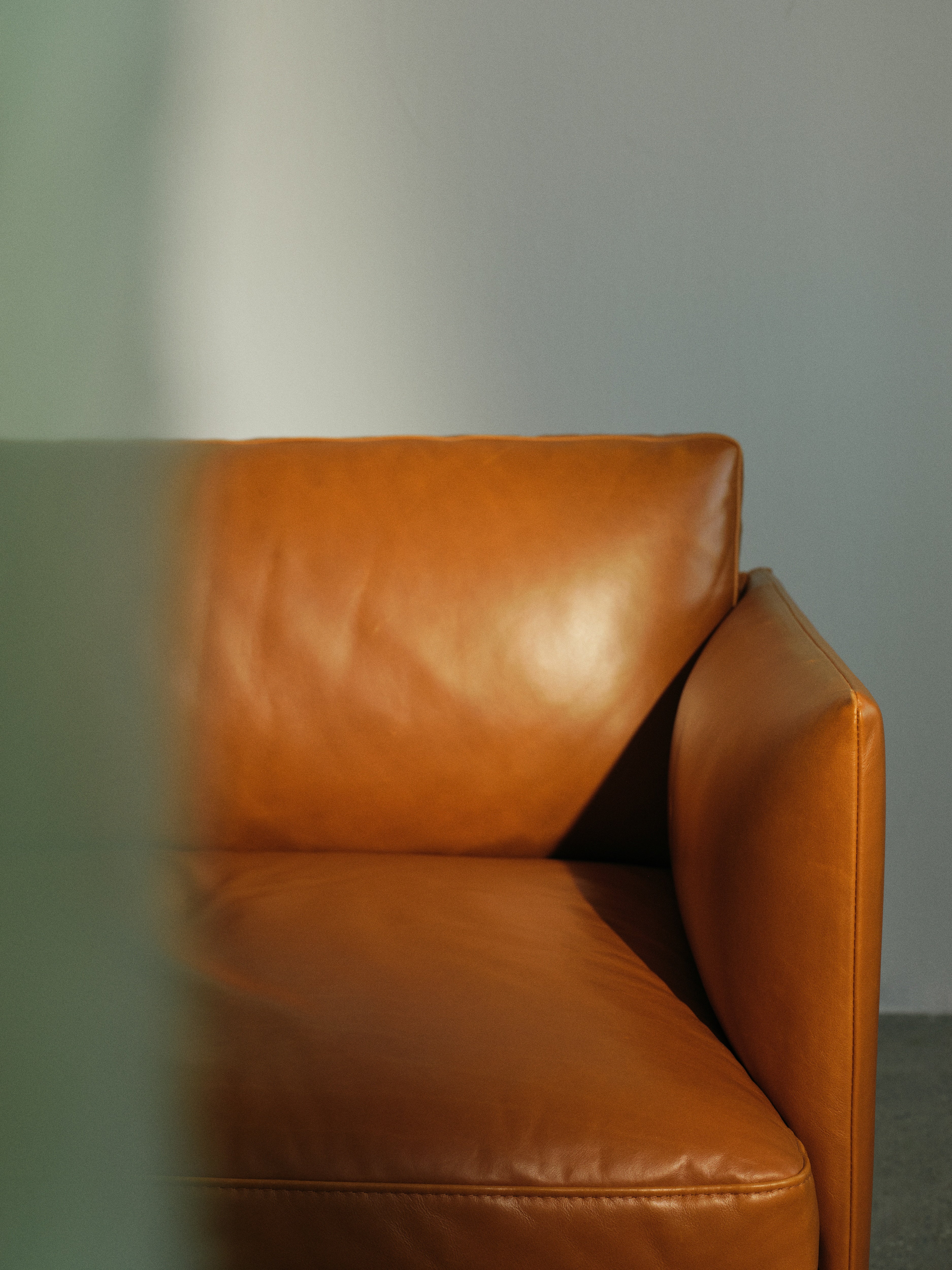 Sofa 2-osobowa OUTLINE koniakowa skóra z czarną podstawą