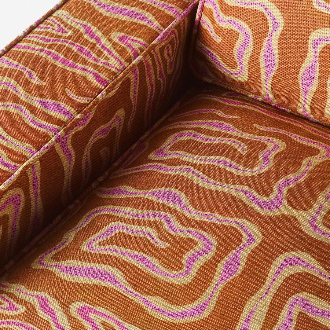 Sofa 3-osobowa LOLA pomarańczowy z beżowo-różowym wzórem