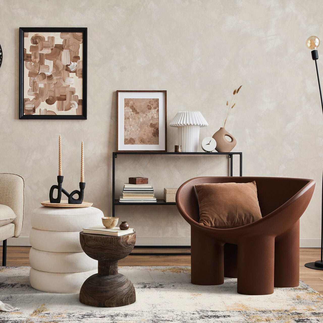 Dywan DECO RUGS beżowy z musztardowym i czarnym