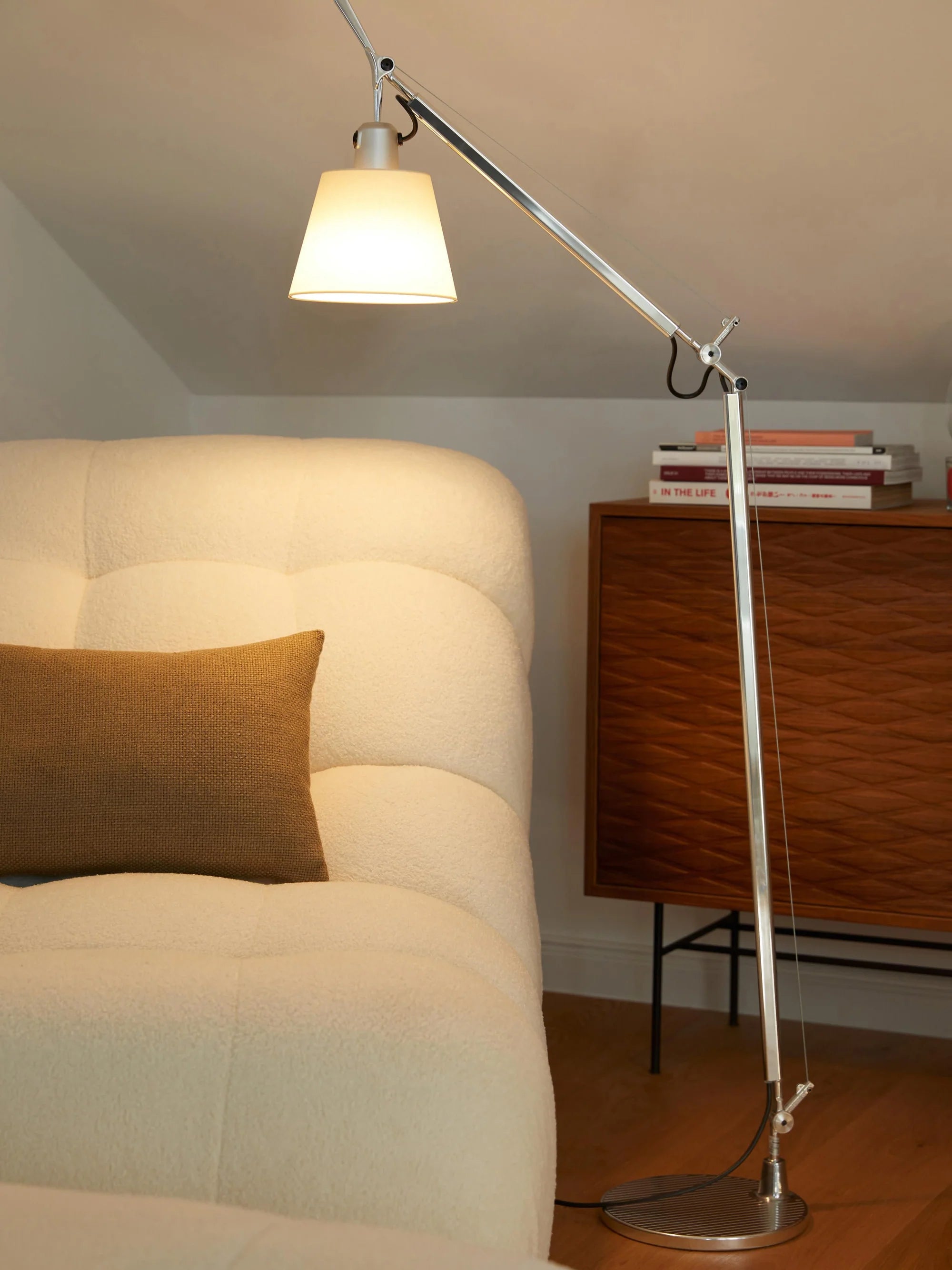 TOLOMEO BASCULANTE Reading Floor Lamp with Parchment Shade and Silver Base
