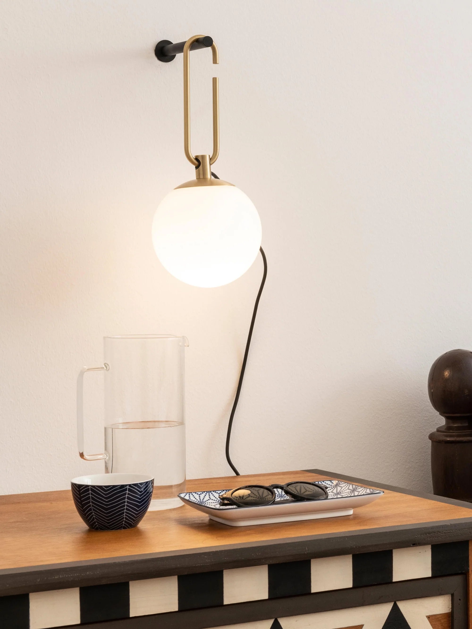 Black NH Wall Sconce with Brass and White Glass