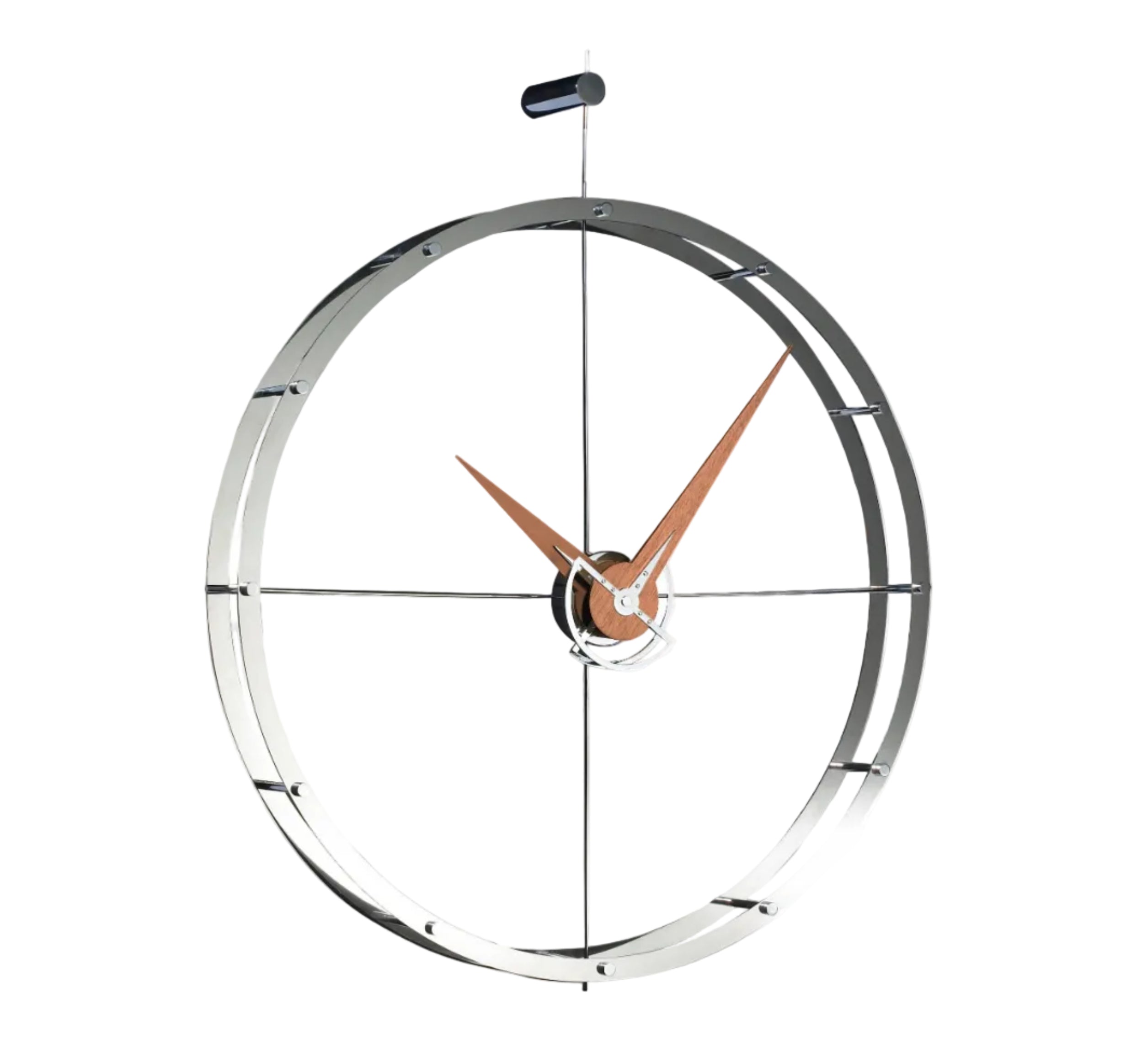 DOUBLE O wall clock in chrome with walnut wood