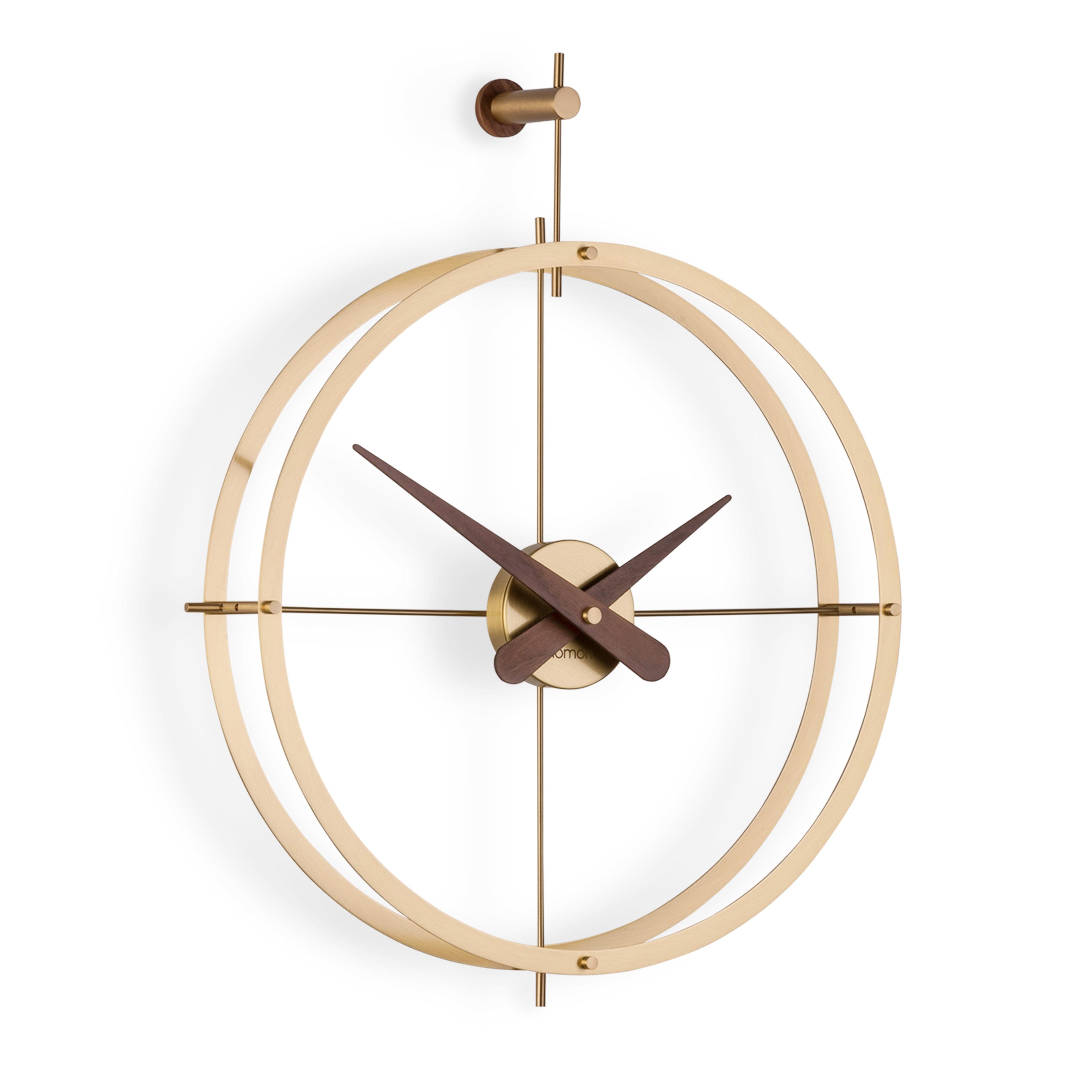 Zegar ścienny DOS PUNTOS PREMIUM drewno orzechowe z mosiężnym wykończeniem
