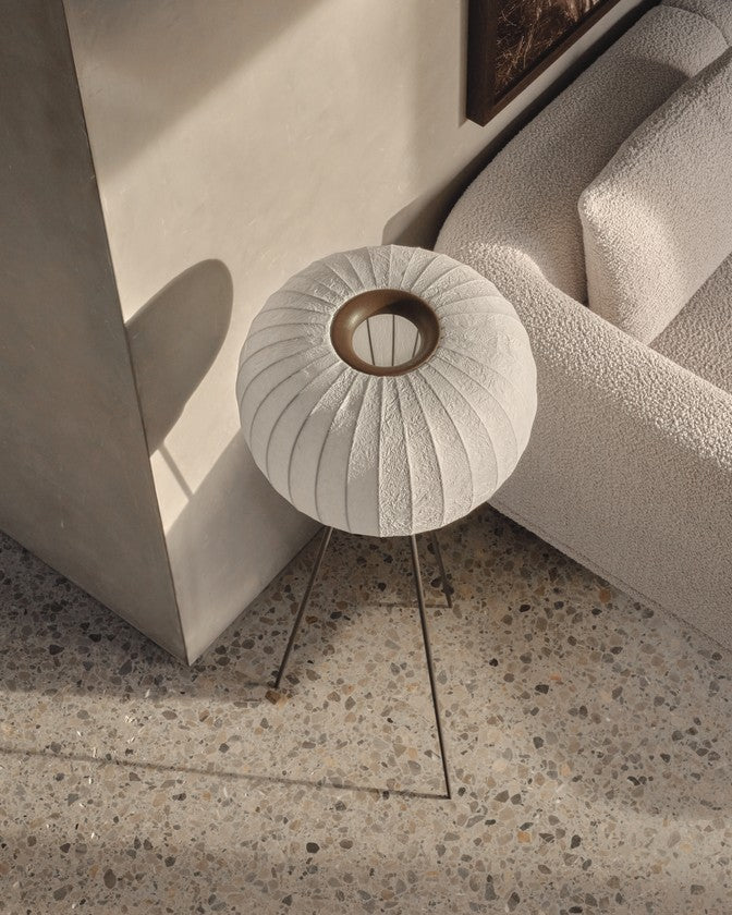 Floor lamp 581 with paper shade and dark metal base