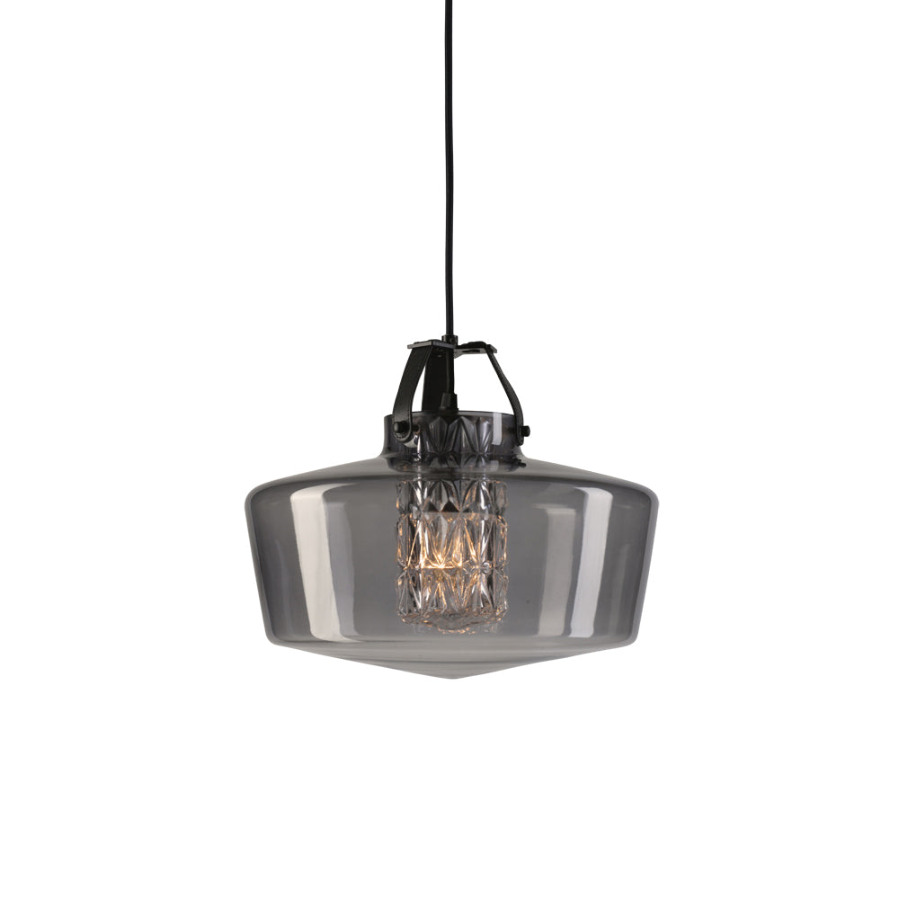 Lampa wisząca ADDICTED TO US dymione szkło z czarną skórą