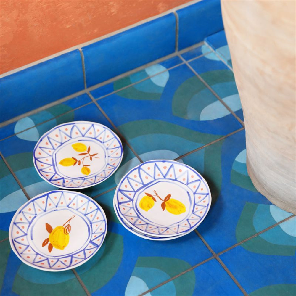 LEMON MOROCCAN White Plate Set with Blue and Yellow