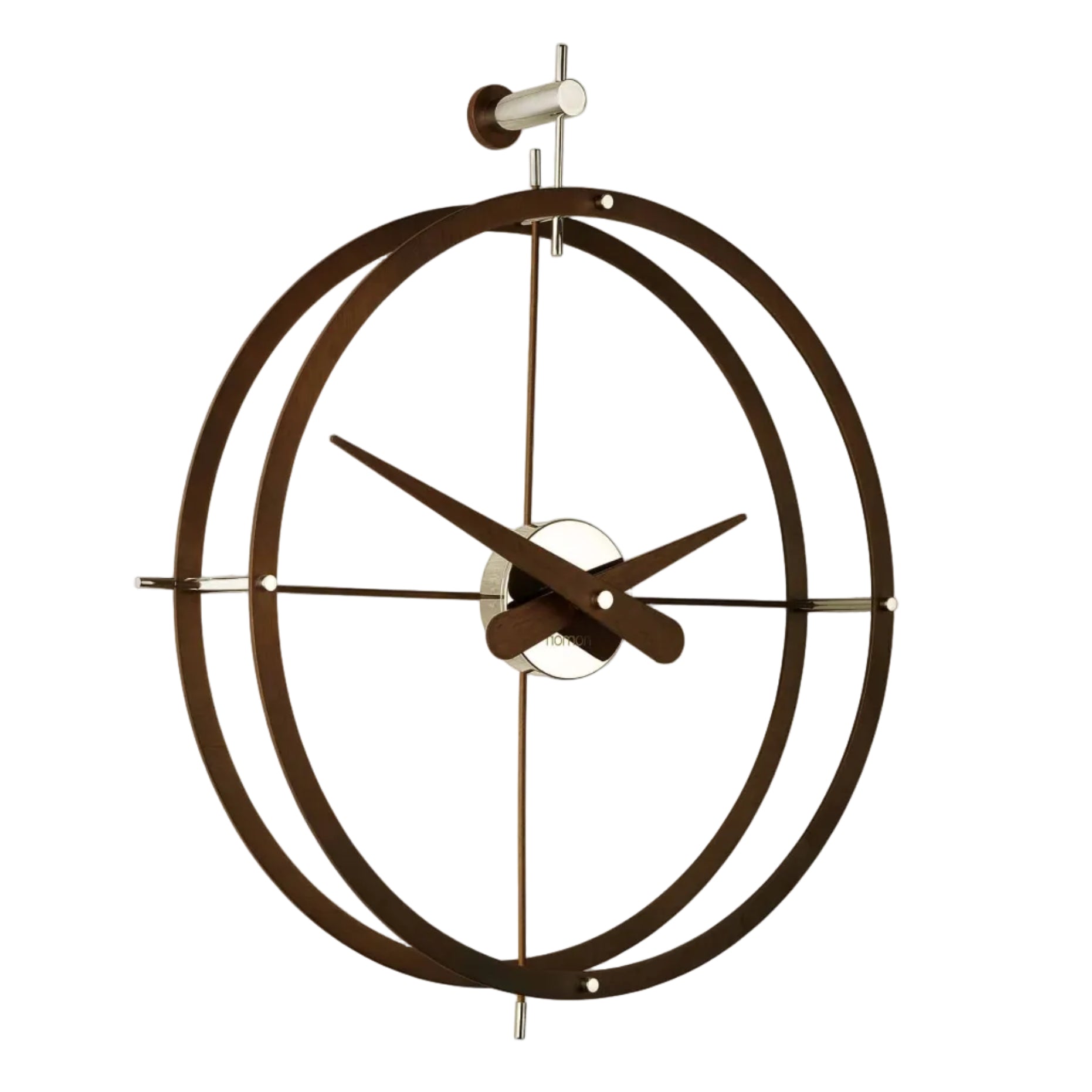 Wall Clock DOS PUNTOS walnut wood with chrome
