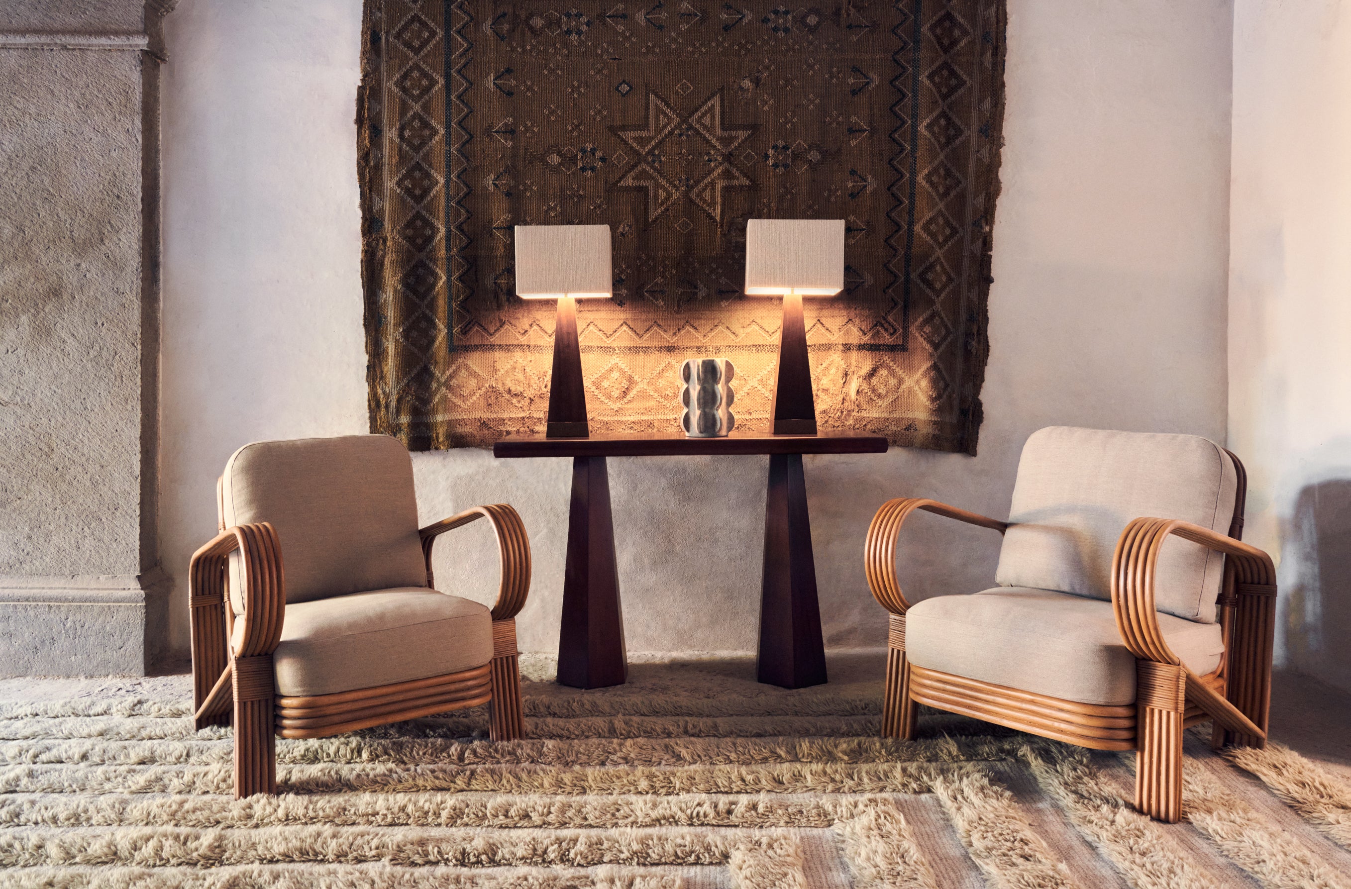 Sessel BAMBOO beige mit gebeiztem Bambus