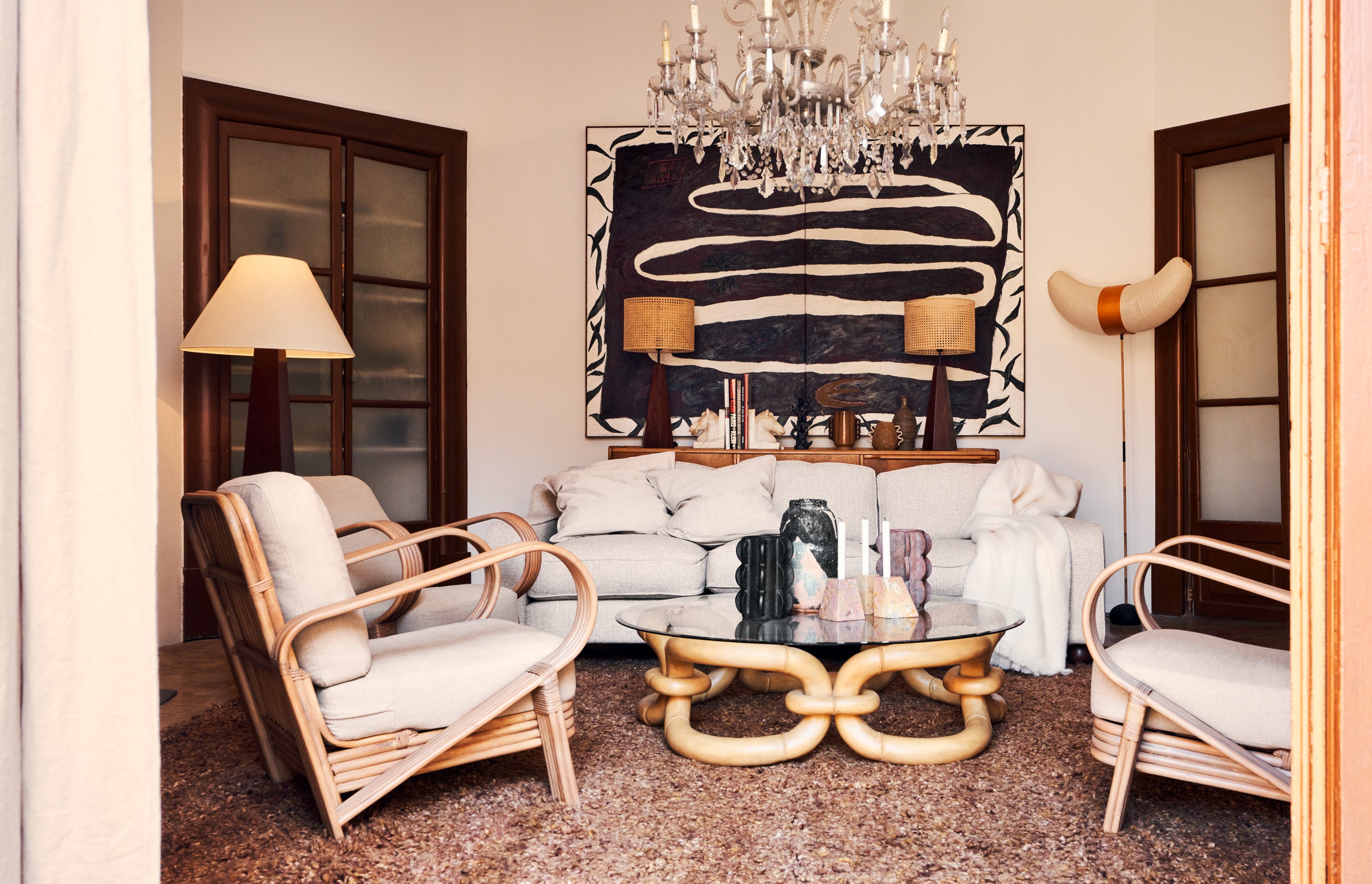 Sessel BAMBOO beige mit gebeiztem Bambus