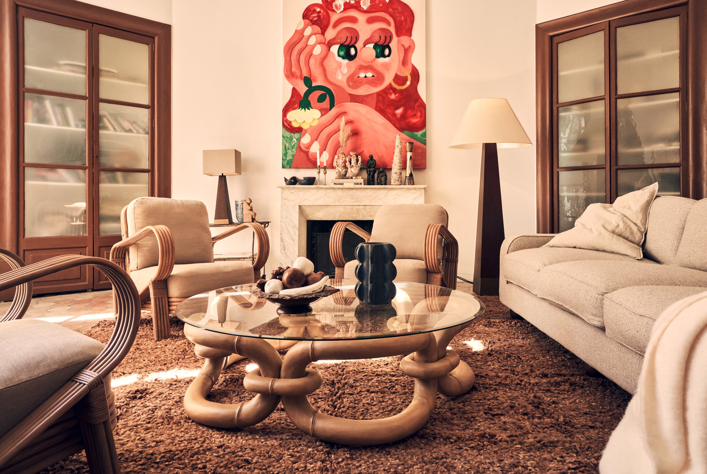 Sessel BAMBOO beige mit gebeiztem Bambus