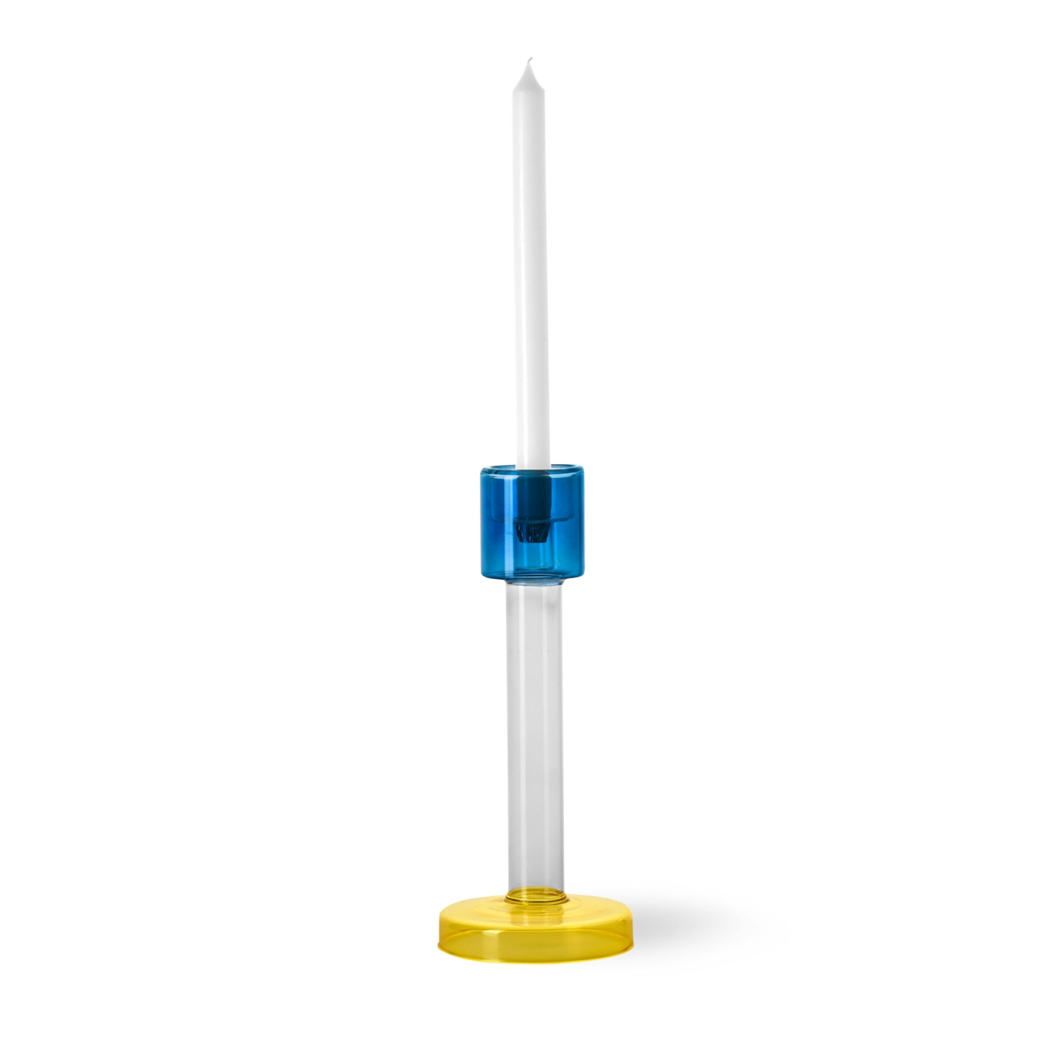 Blue BOLE Candle Holder with Yellow