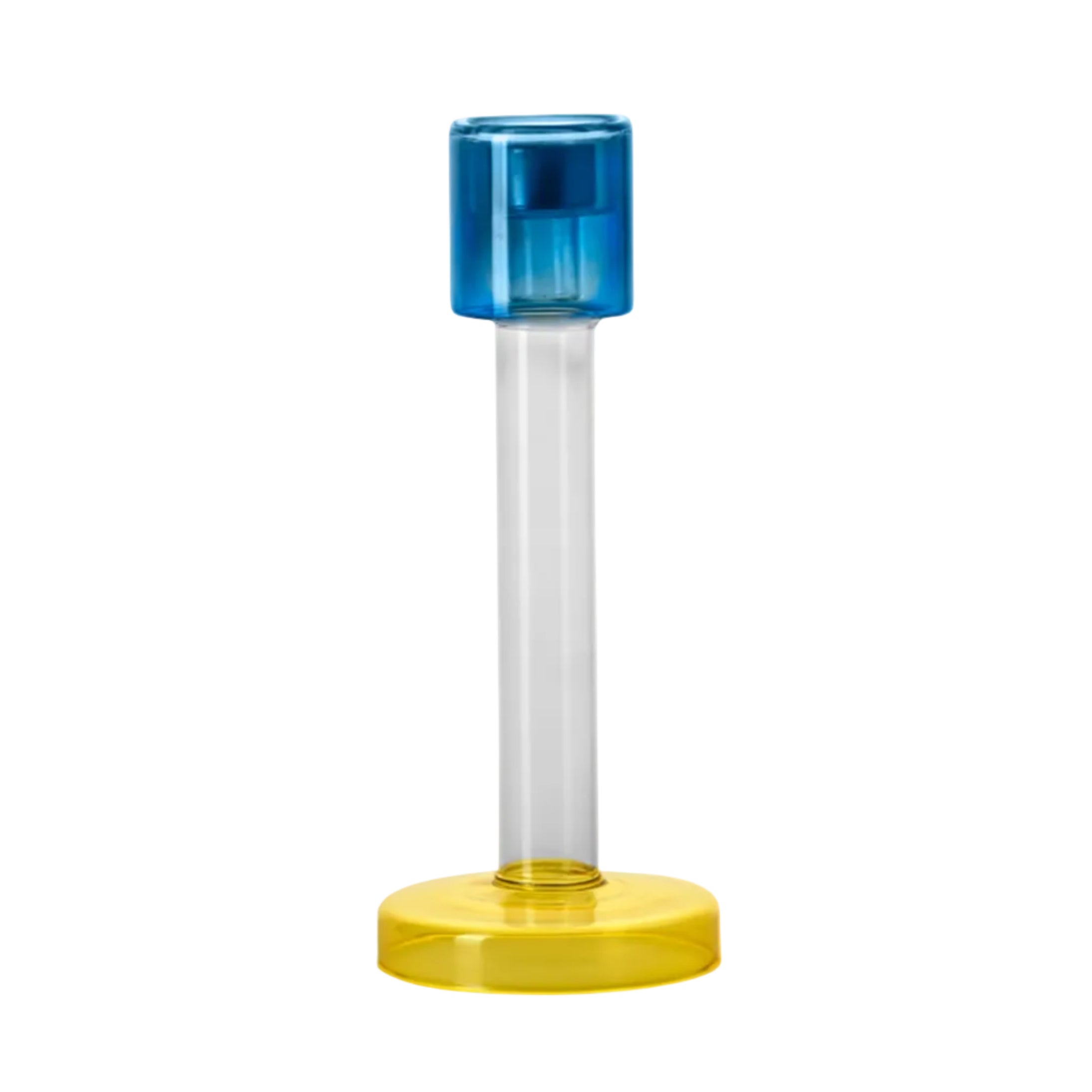 Blue BOLE Candle Holder with Yellow