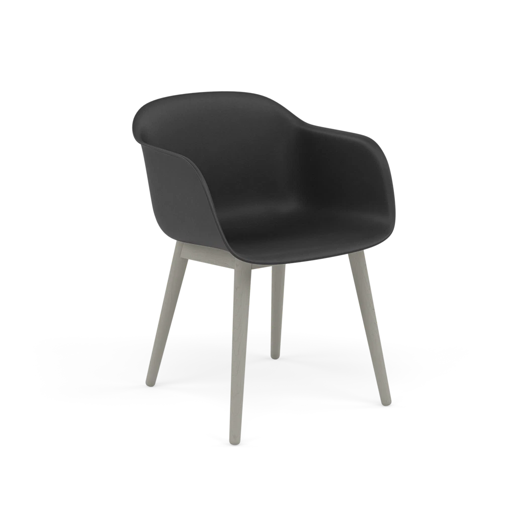 FIBER Armchair in Black with Wooden Base
