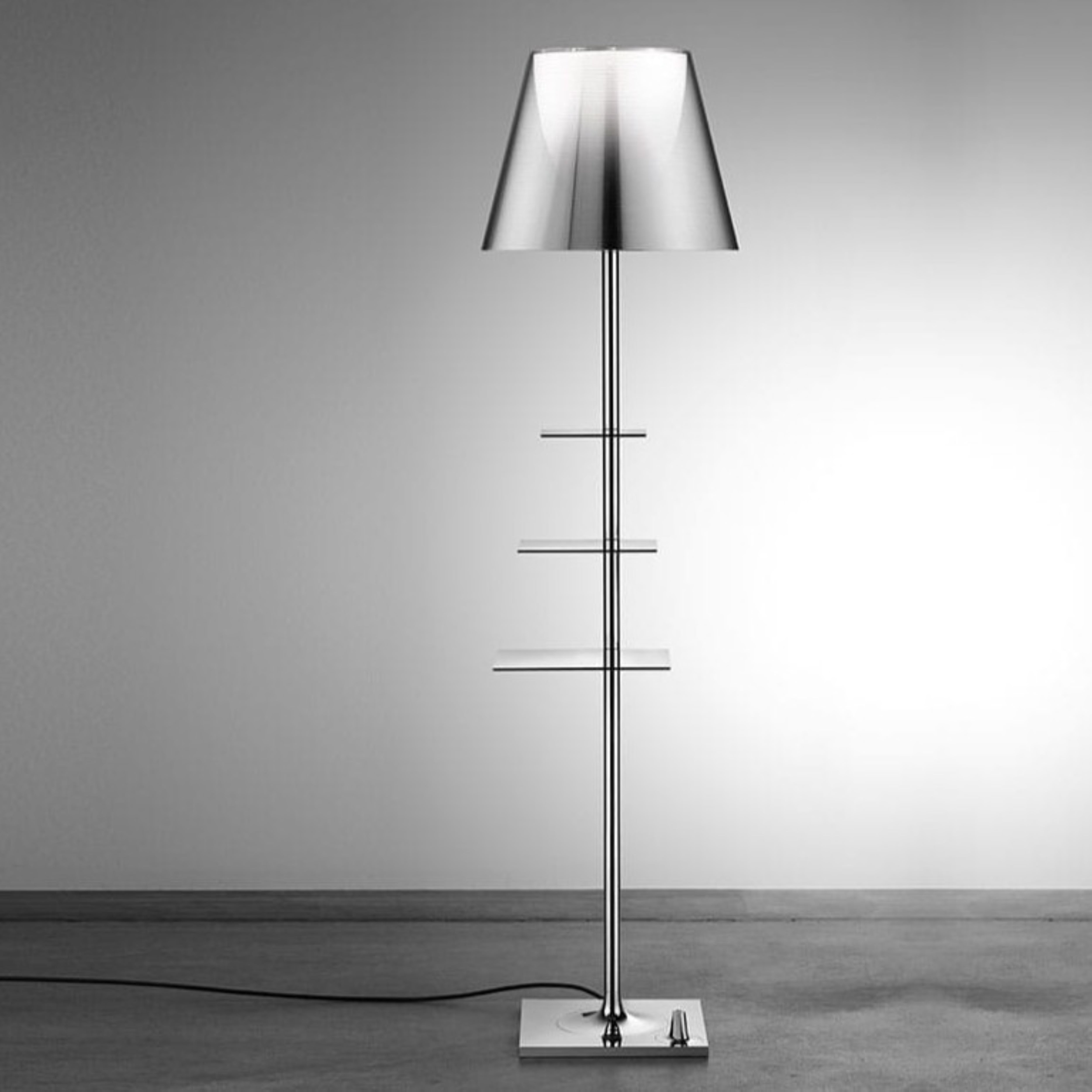 Bibliothèque Nationale Silver Floor Lamp with Gray Shade