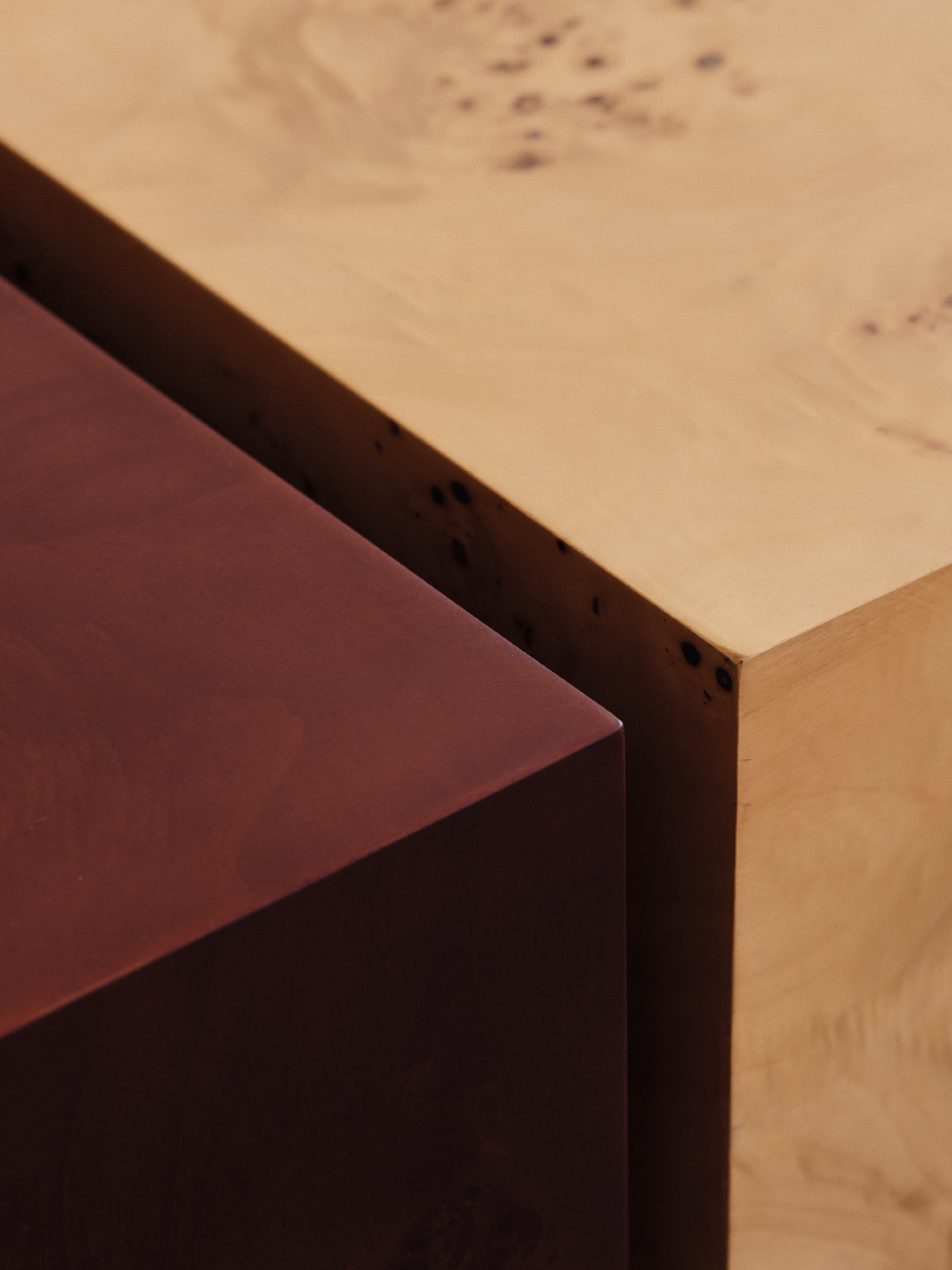 BURL veneer coffee table with a drawer made of poplar plywood