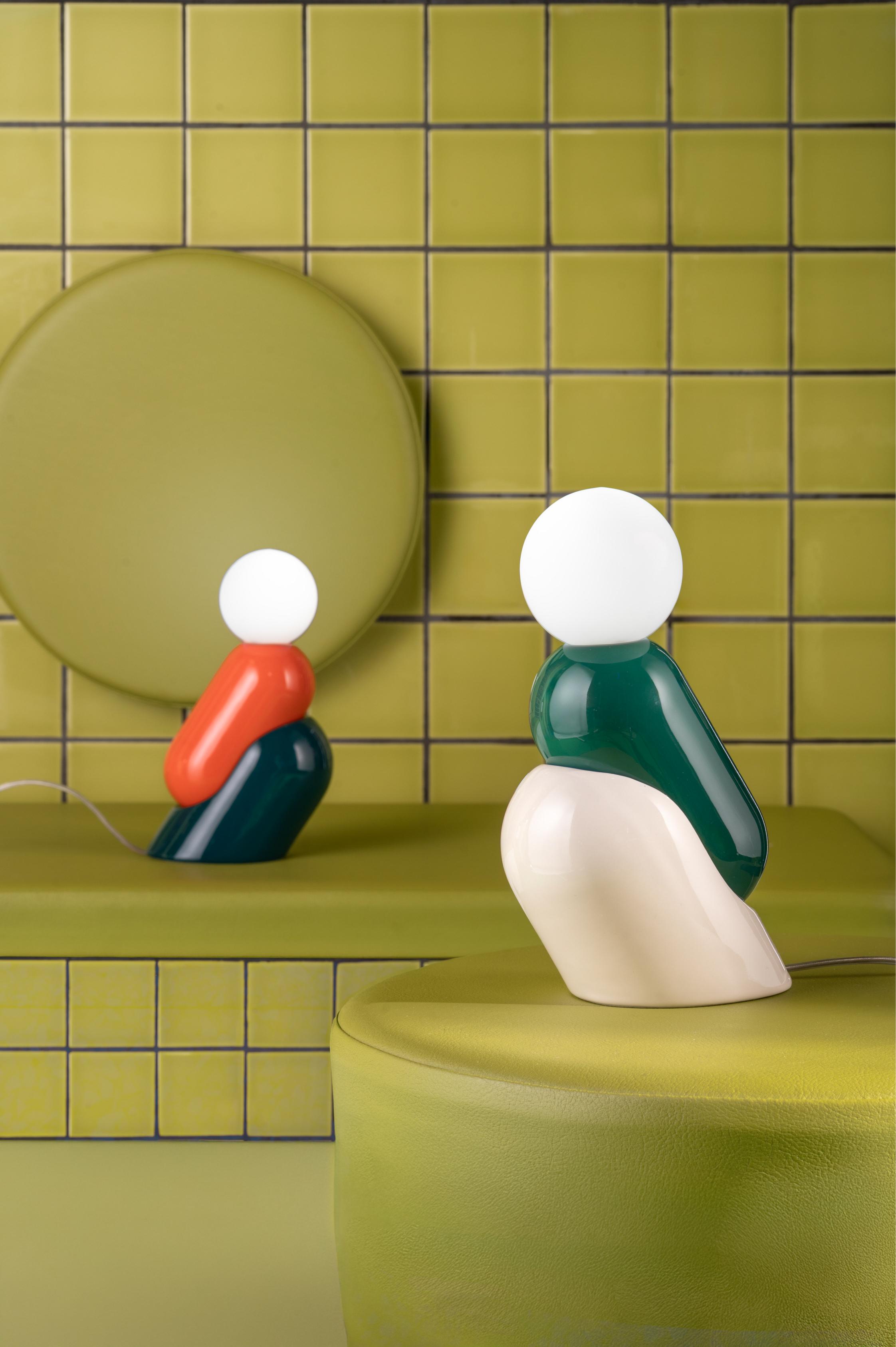 Lampa stołowa ceramiczna TATA pomarańczowy z zielony petrol