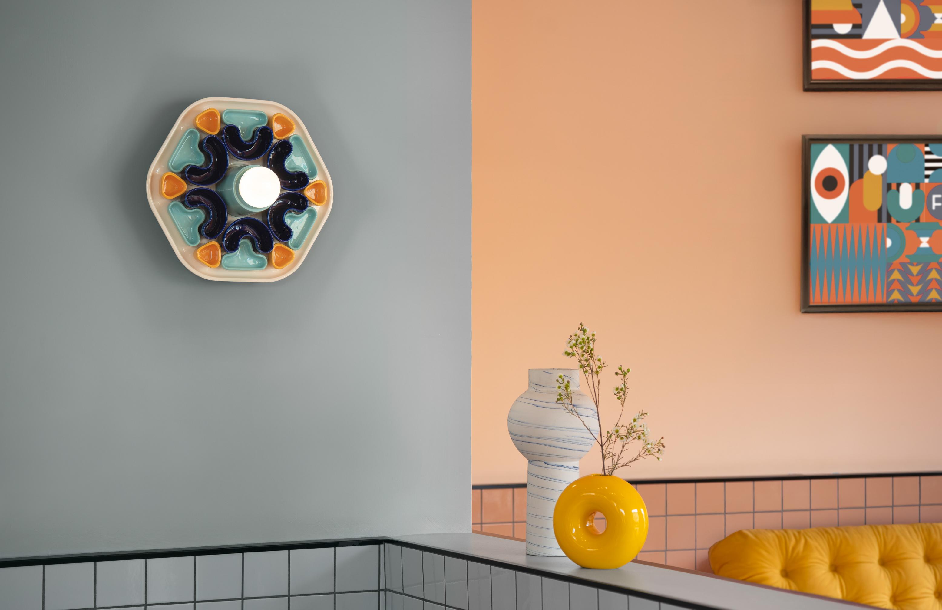 Kinkiet ceramiczny PHYTIA niebieski z żółtym, pomarańczowym i brązowym