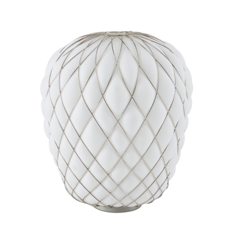 Lampa stołowa PINECONE chromowany z białym szkłem dmuchanym