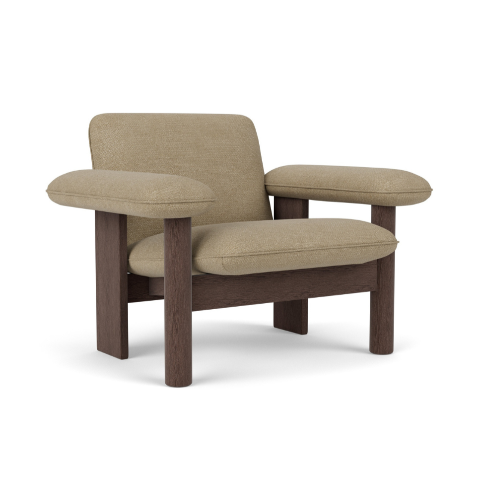 BRASILIA Armchair in Beige with Dark Oak Base