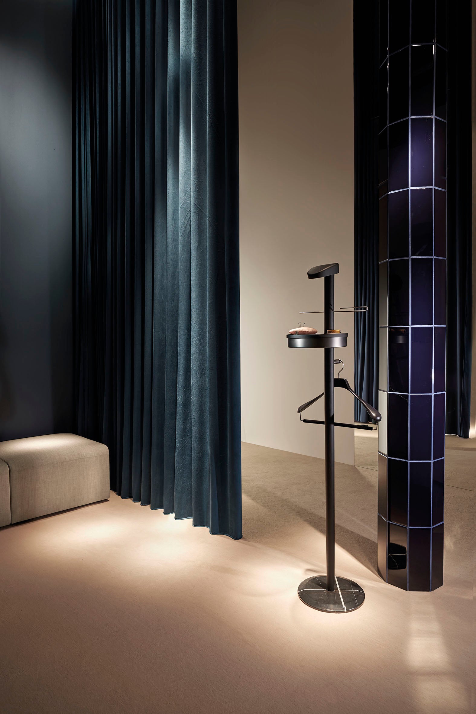 GALAN M Coat Rack black ash wood with black marble and graphite finish