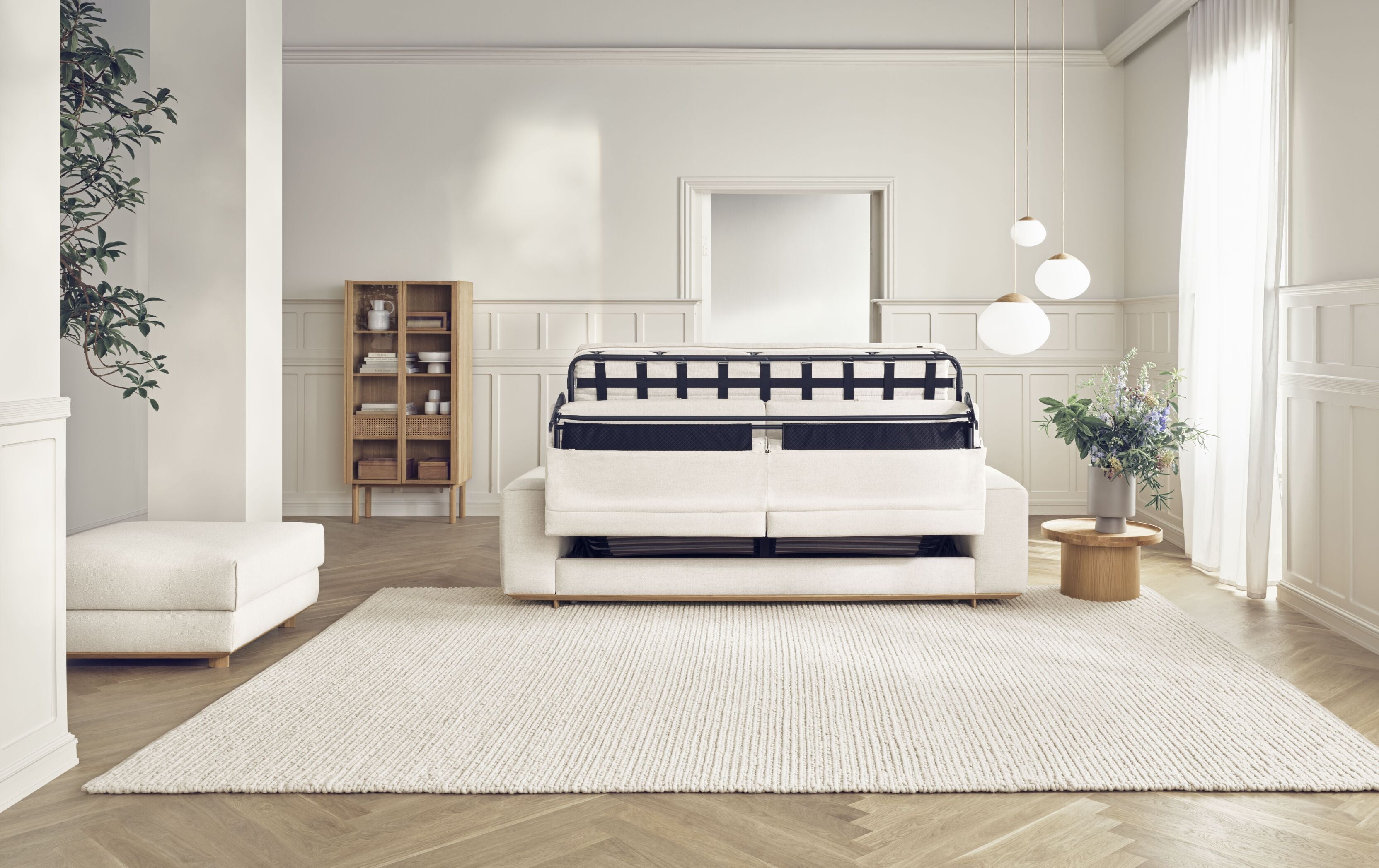 Sofa rozkładana 2,5-osobowa GEST podstawa z bielonego drewna dębowego