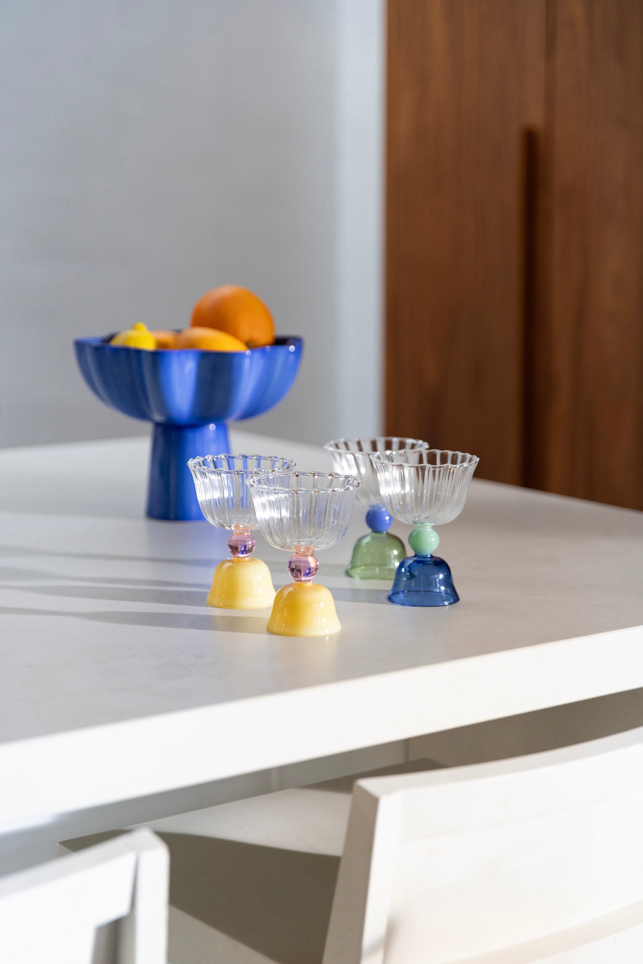 Set aus Glaskelchen TULIP gelb mit rosa