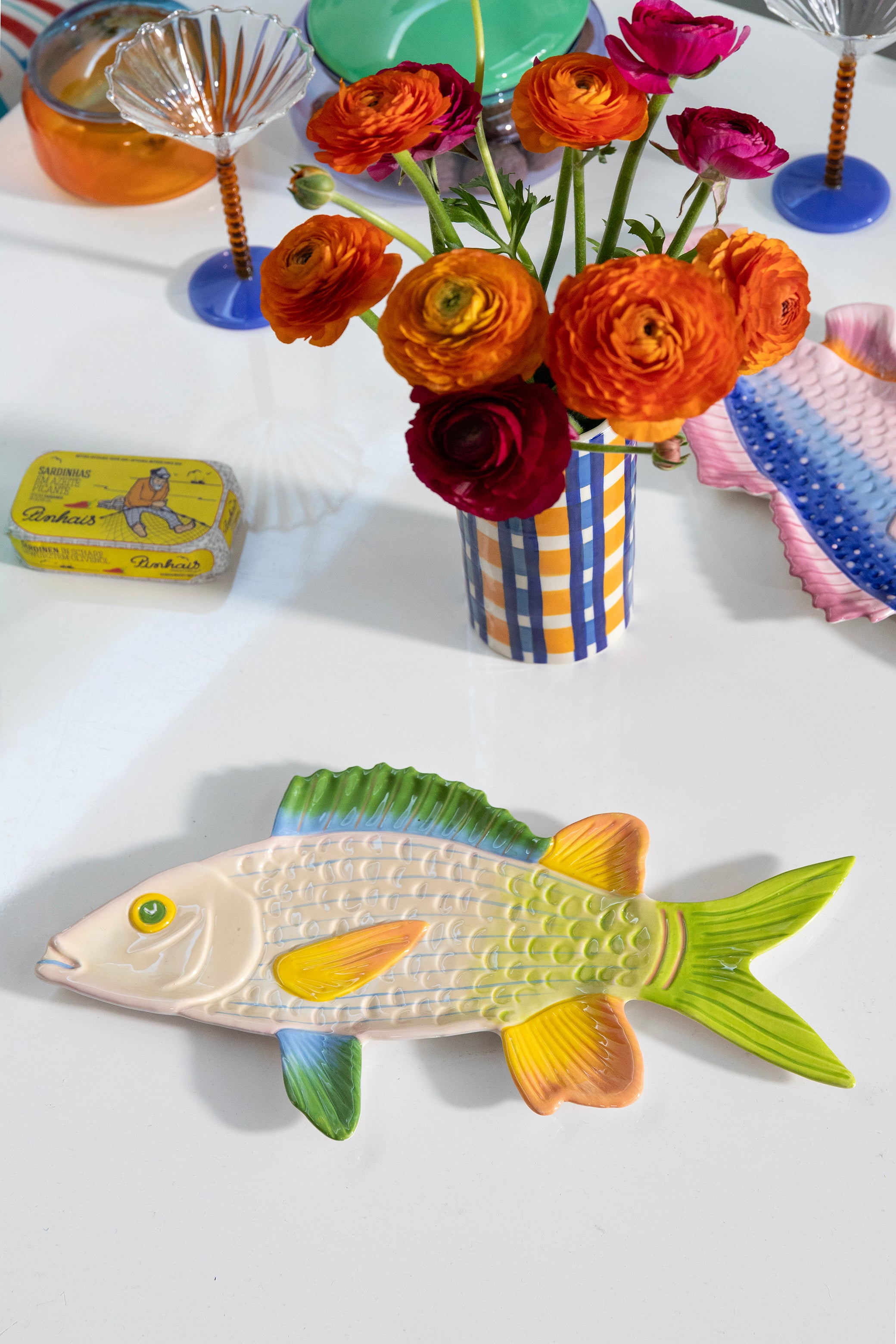 Teller FISCH AUSLÖSER grün mit gelb und blau