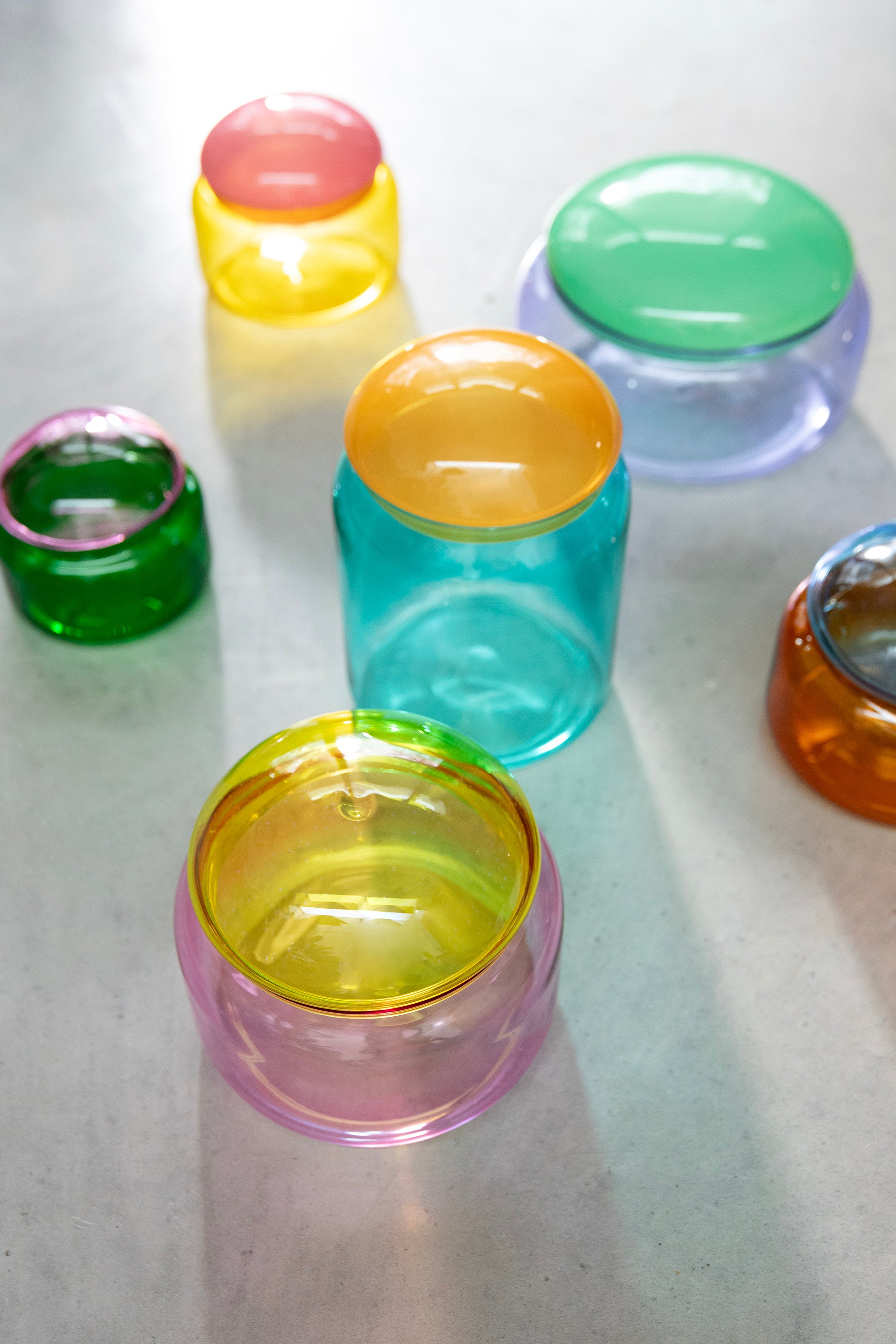 Glass Container PUFFY Yellow with Pink Lid