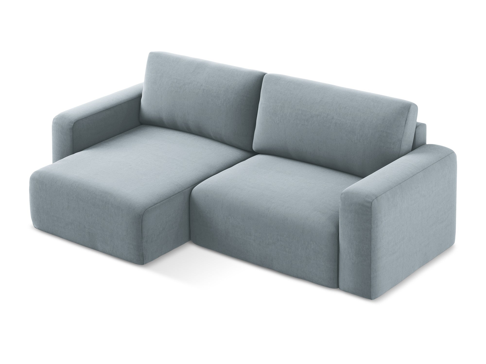 Narożnik aksamitny lewostronny z funkcją spania KONA jasnoniebieski