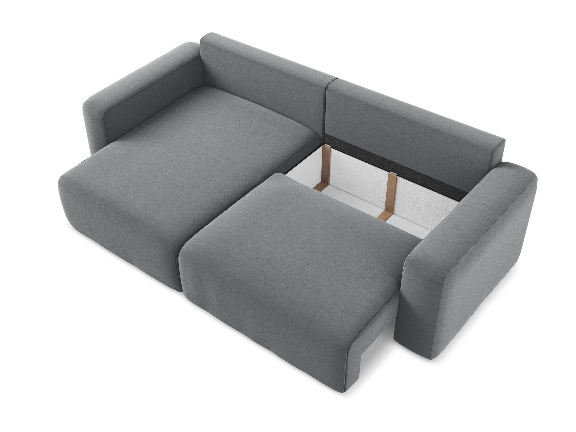 Samt-Ecksofa links mit Schlaffunktion KONA stahlgrau
