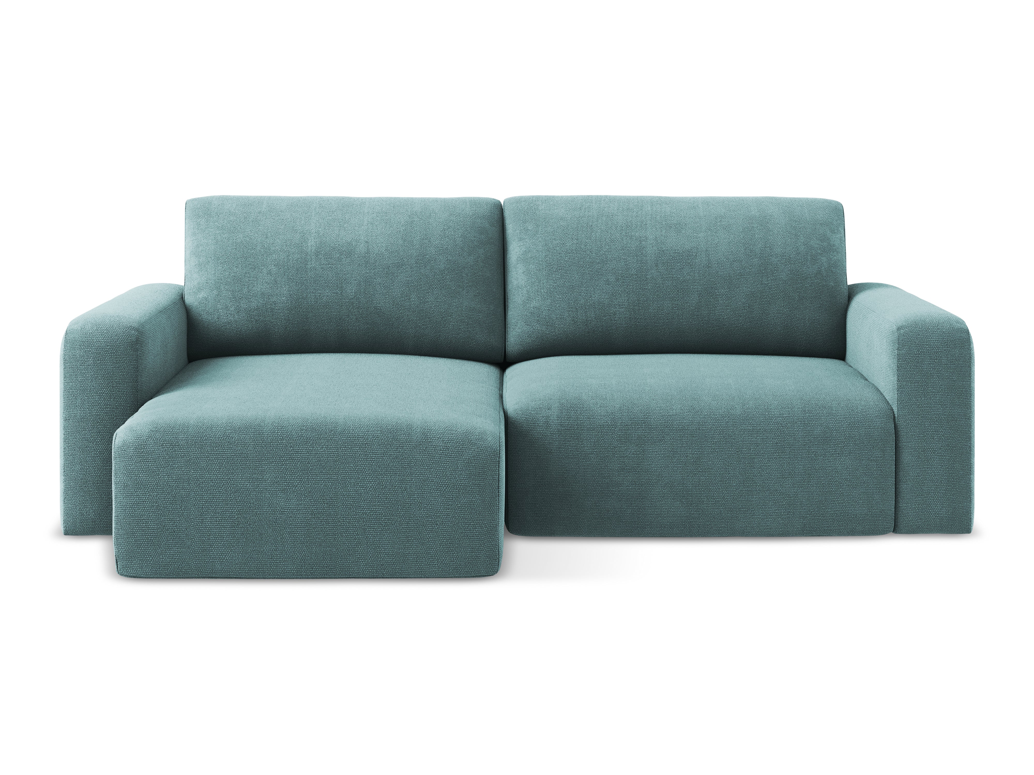 Linksseitiges Schlafsofa KONA in jeansblauem Chenille