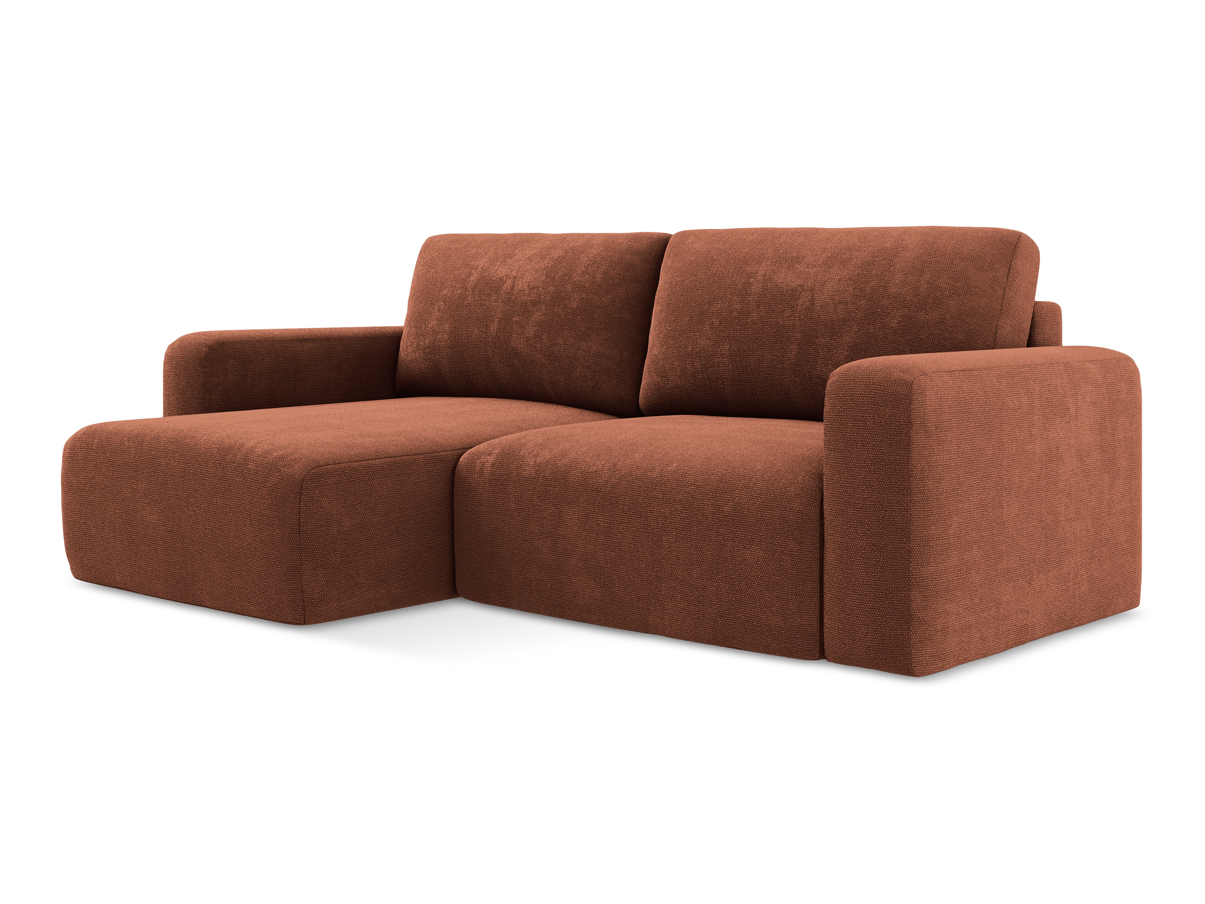 Linksseitige Schlafcouch KONA in Terrakotta Chenille
