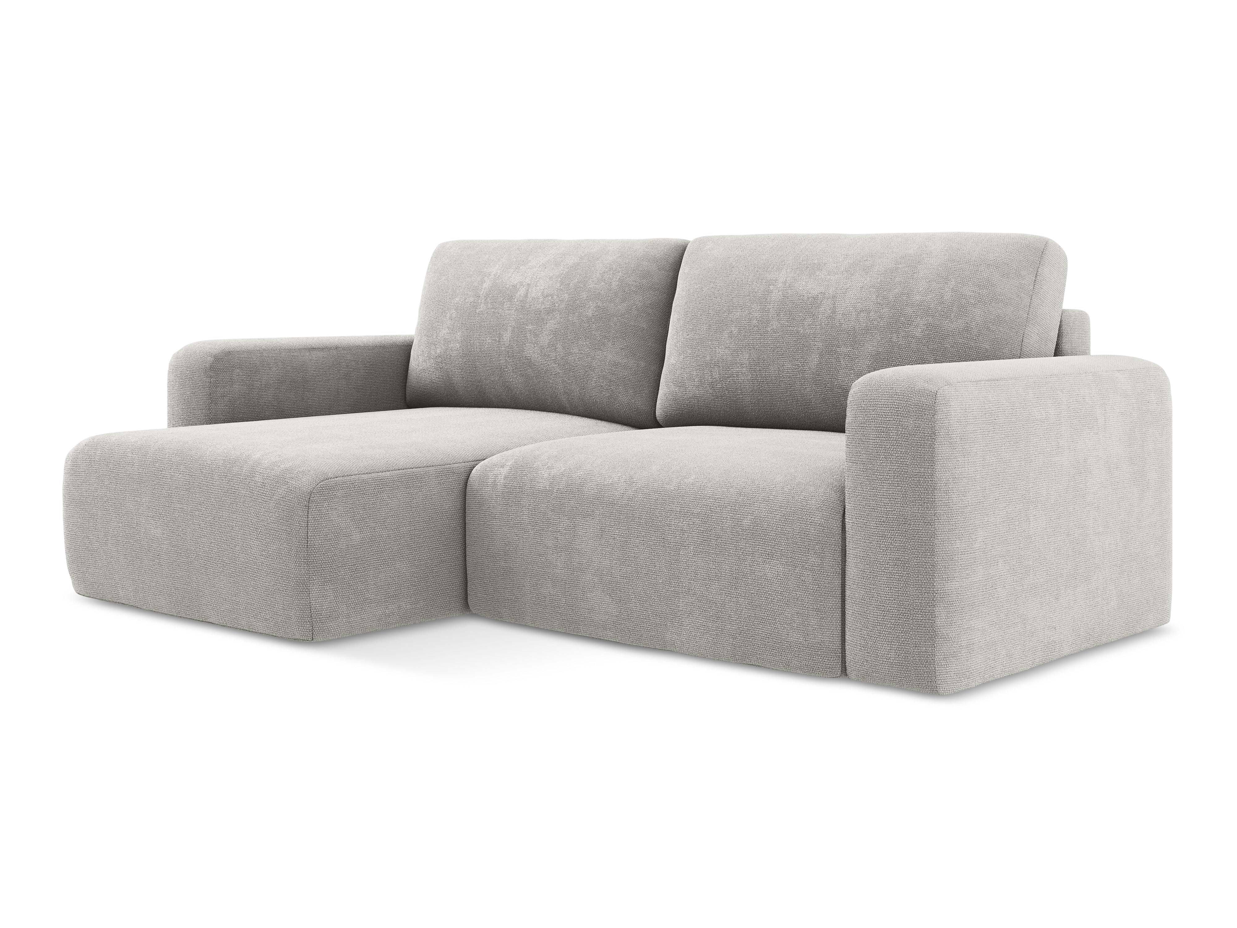 Linksseitige Schlafcouch KONA in hellgrauem Chenille