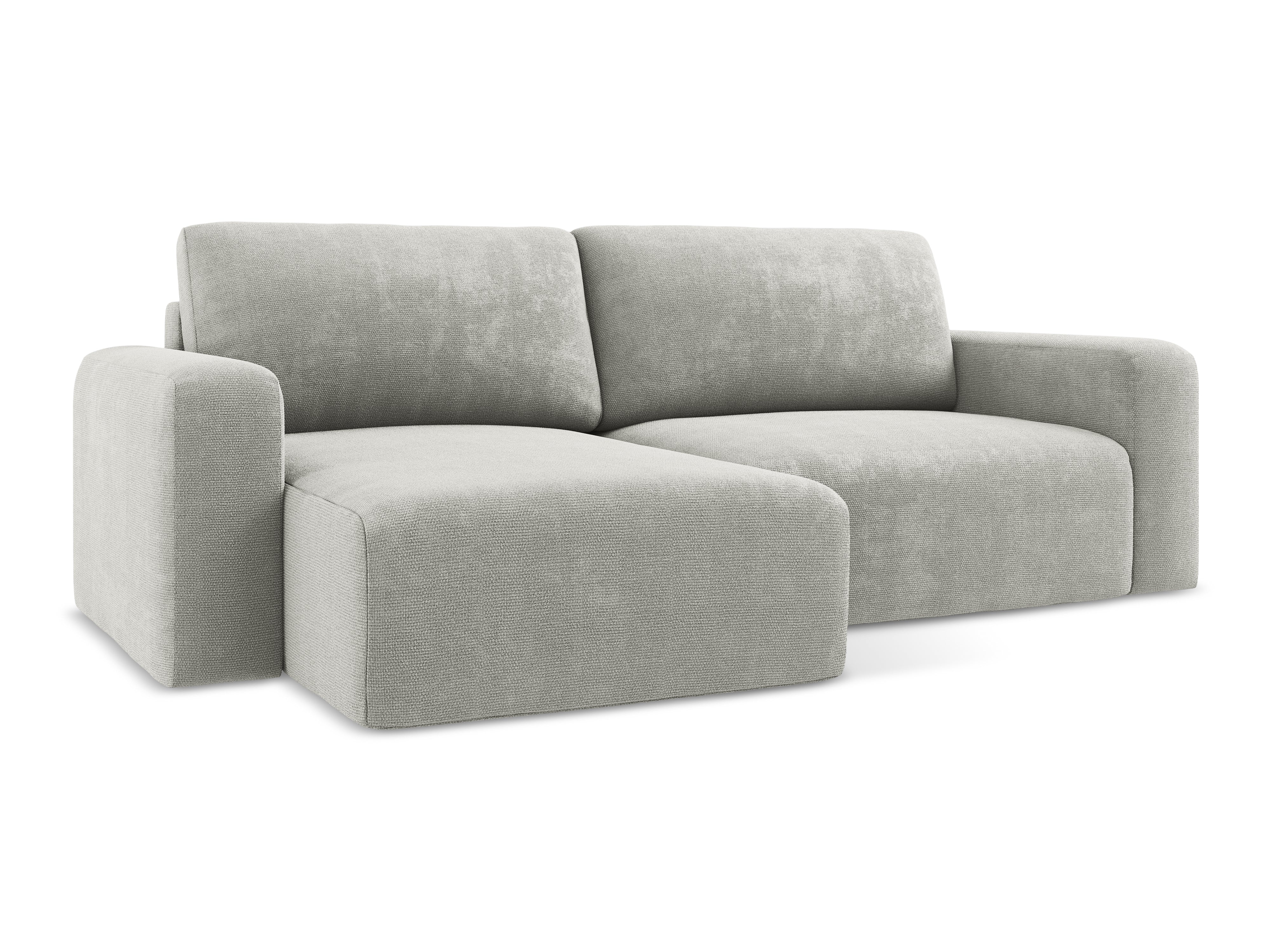 Linksseitige Schlafcouch KONA in hellgrauem Chenille