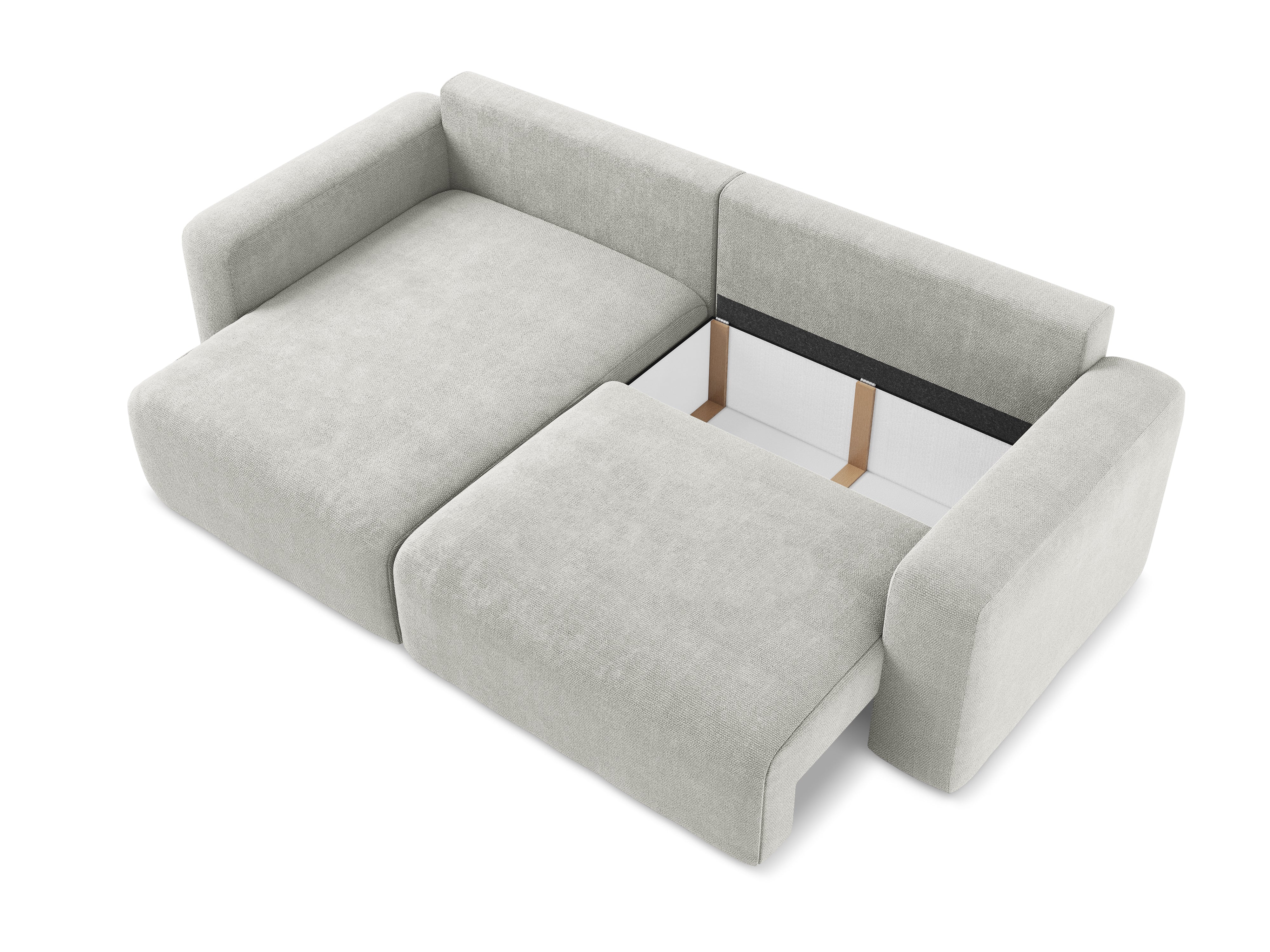 Linksseitige Schlafcouch KONA in hellgrauem Chenille