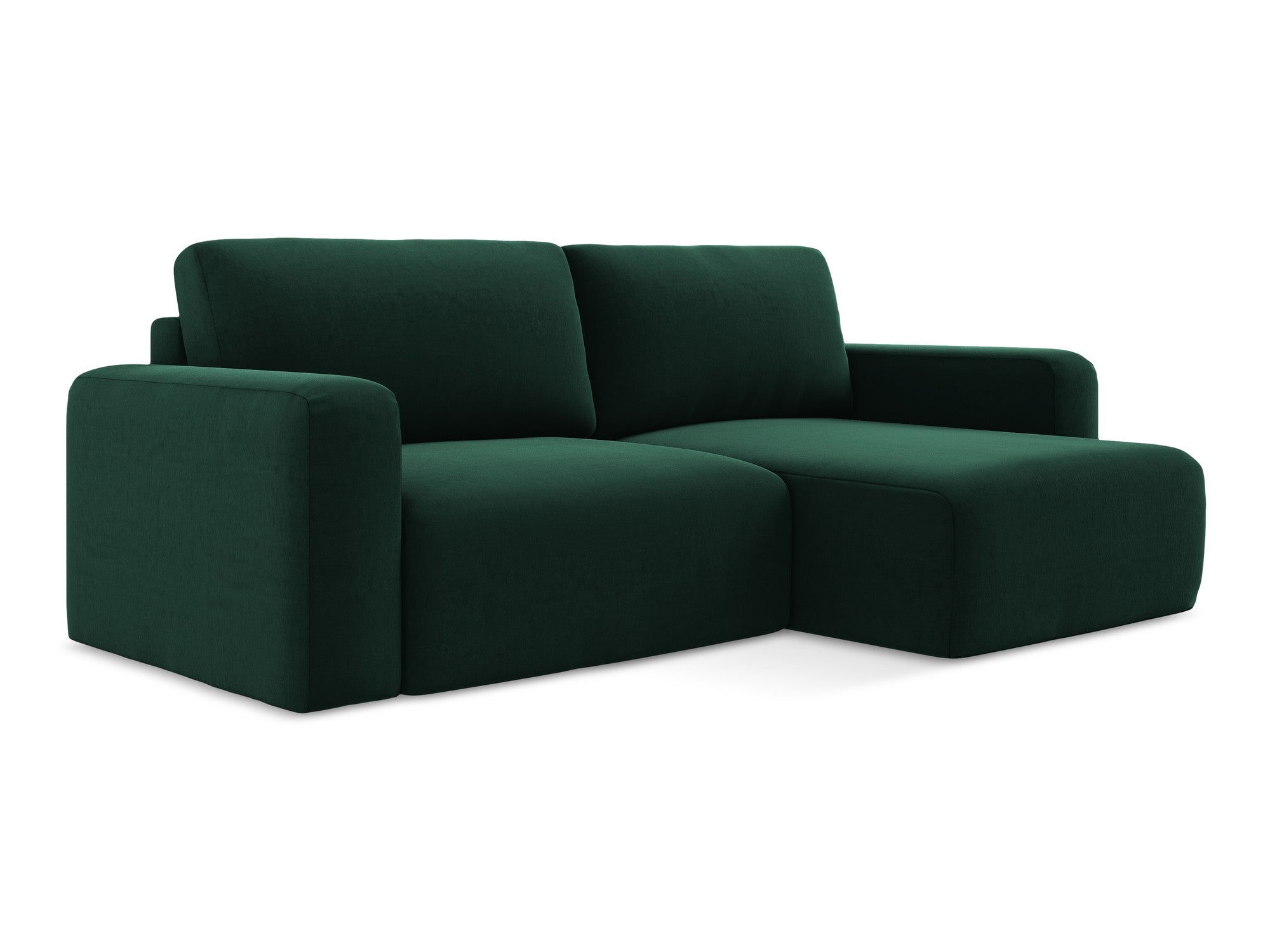 Samt-Ecksofa rechts mit Schlaffunktion KONA in Flaschengrün