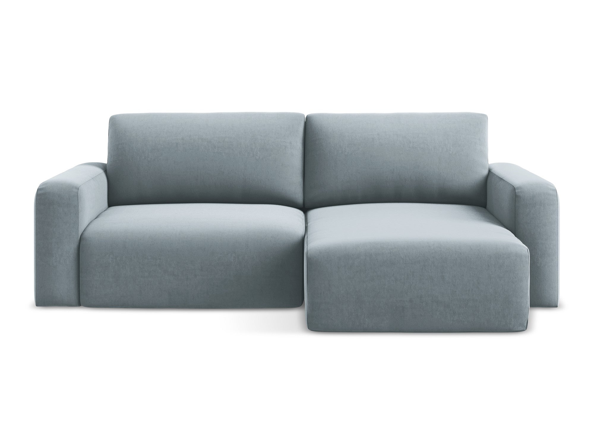 Samt-Ecksofa rechts mit Schlaffunktion KONA hellblau