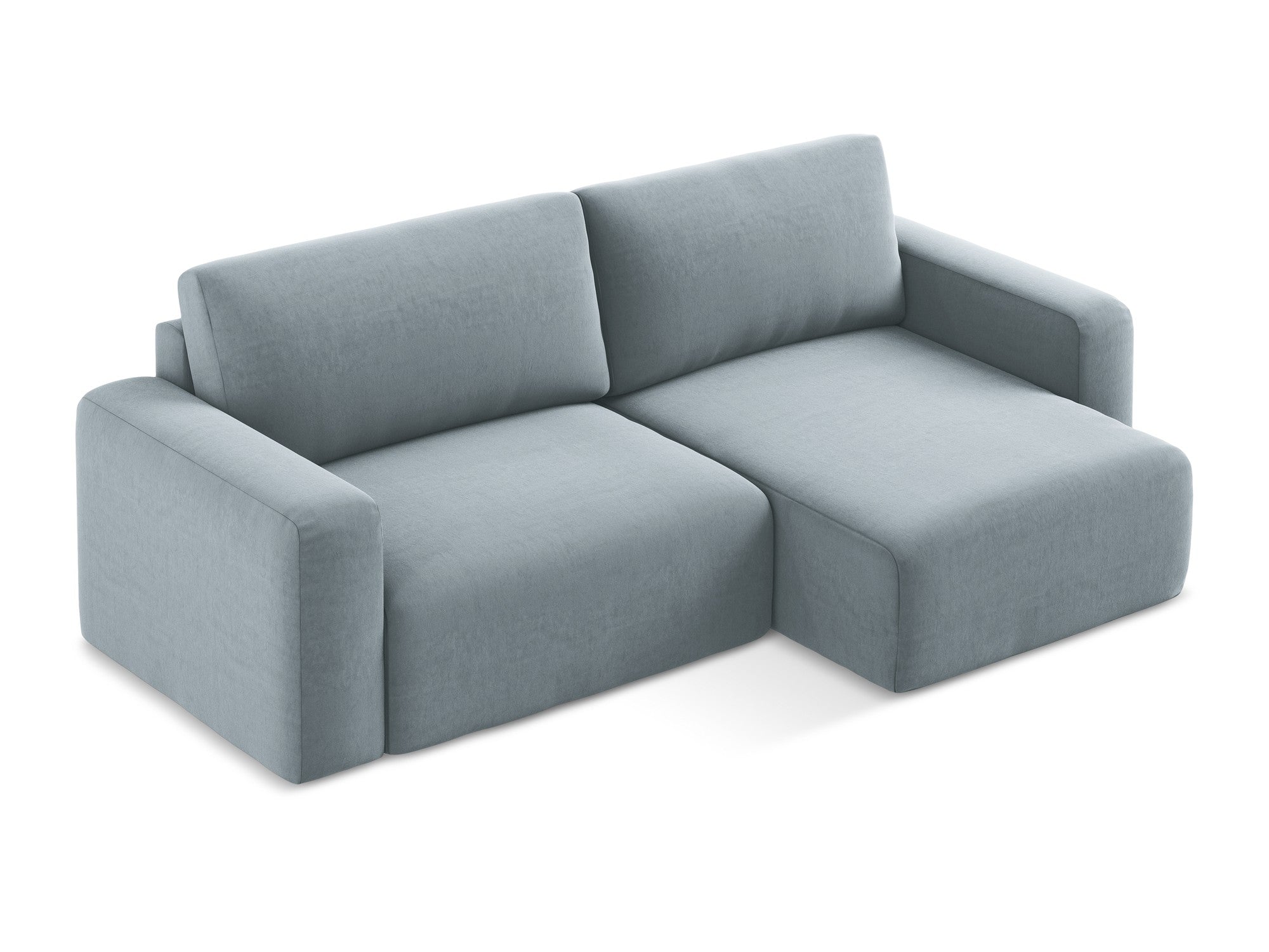 Samt-Ecksofa rechts mit Schlaffunktion KONA hellblau