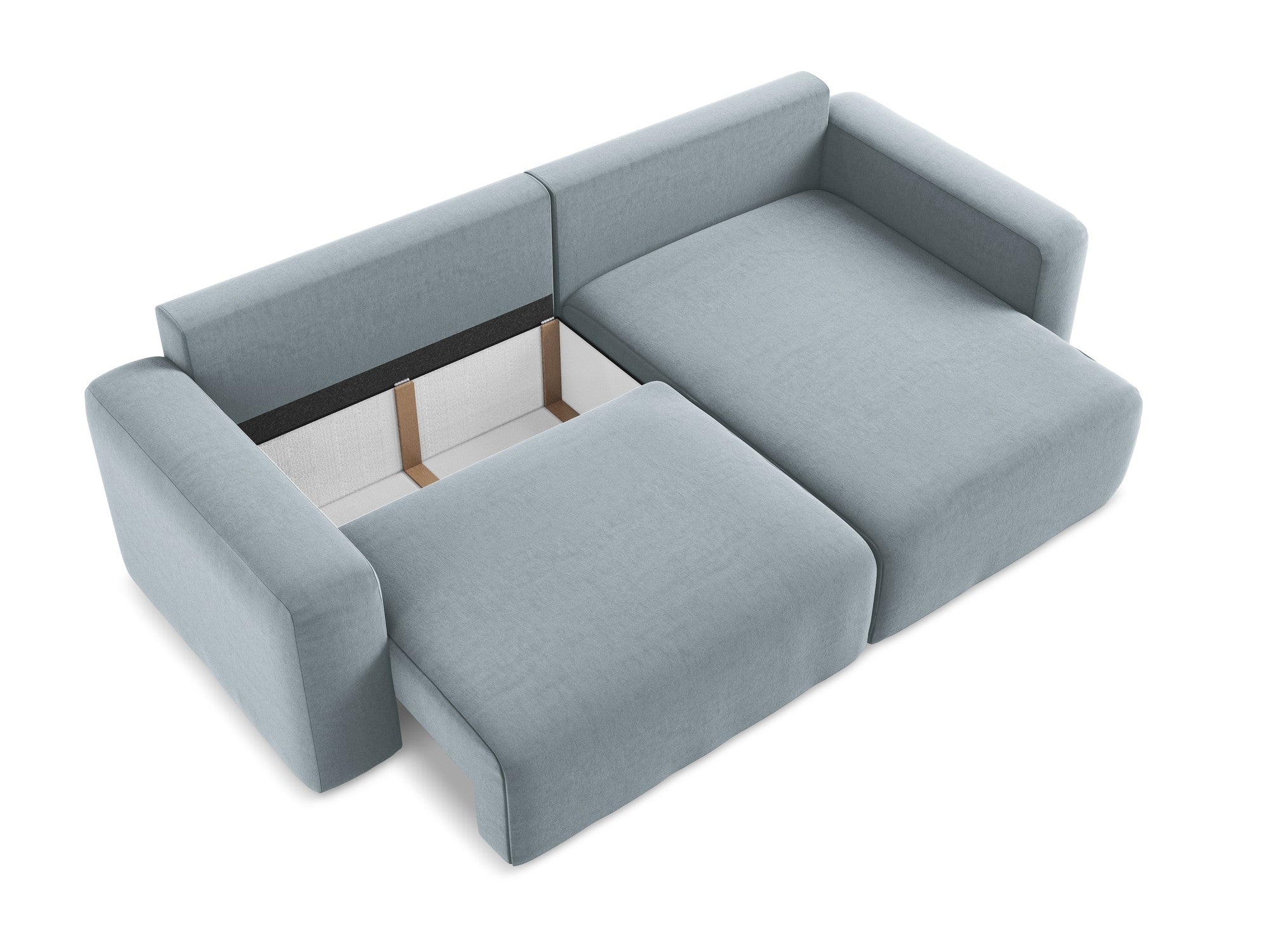 Samt-Ecksofa rechts mit Schlaffunktion KONA hellblau